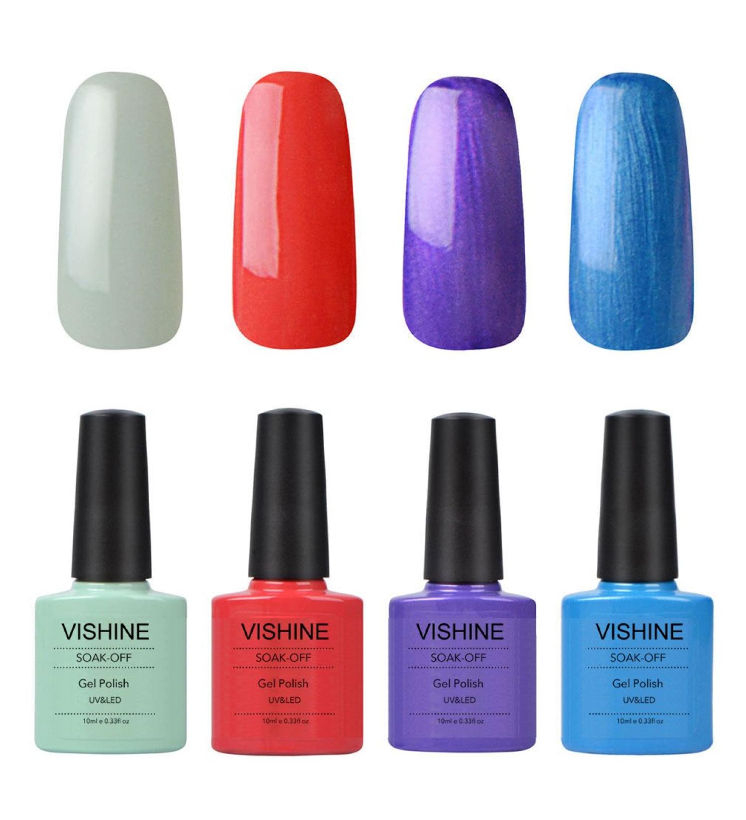Vishine UV LED Soak Off Gel Nail Polish Manicure 4 Pcs 10ml Shiny Colors Nail Art Kit C103