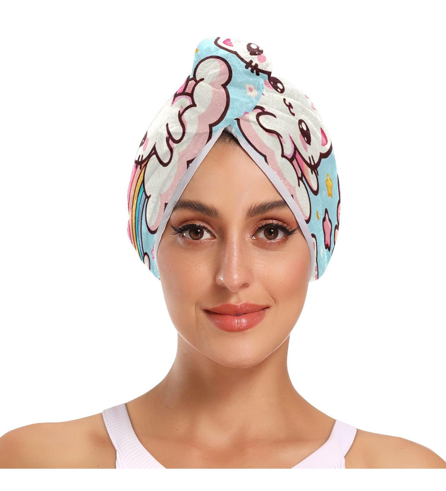 Kawaii Cute Cats Hair Towel 2 Pack | Super Absorbent Quick Dry Turbans for Women & Girls - Buy Online on GoSupps.com