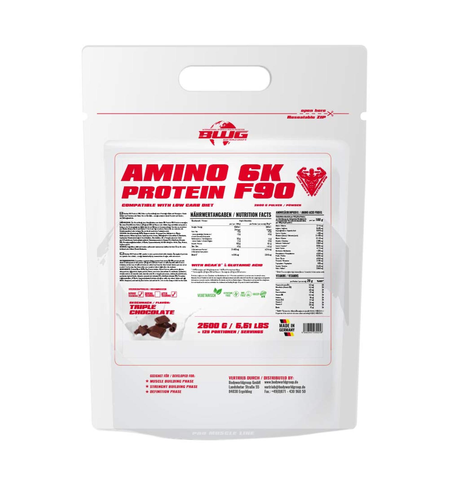 BWG Amino 6K Protein Shake - Triple Chocolate | 6 High-Quality Protein Sources with BCAAs & Glutamine for Muscle Building | 1 Pack (2.5 kg) - International Shipping Available - Buy Online on GoSupps.com