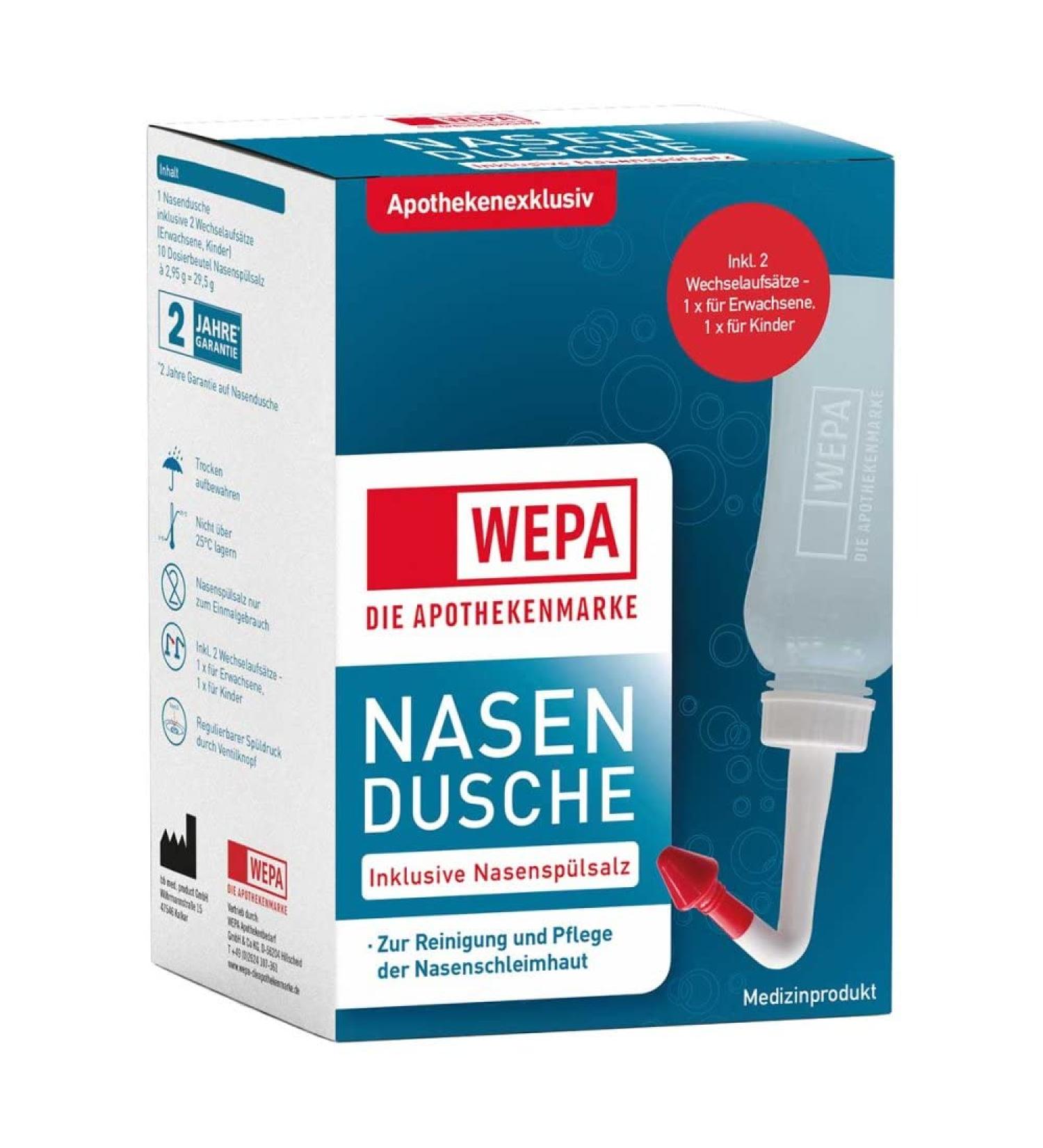 Wepa Nasal Douche with 10 Bags Nasal Rinse Salt | Effective Sinus Relief - Fast International Shipping - Buy Online on GoSupps.com