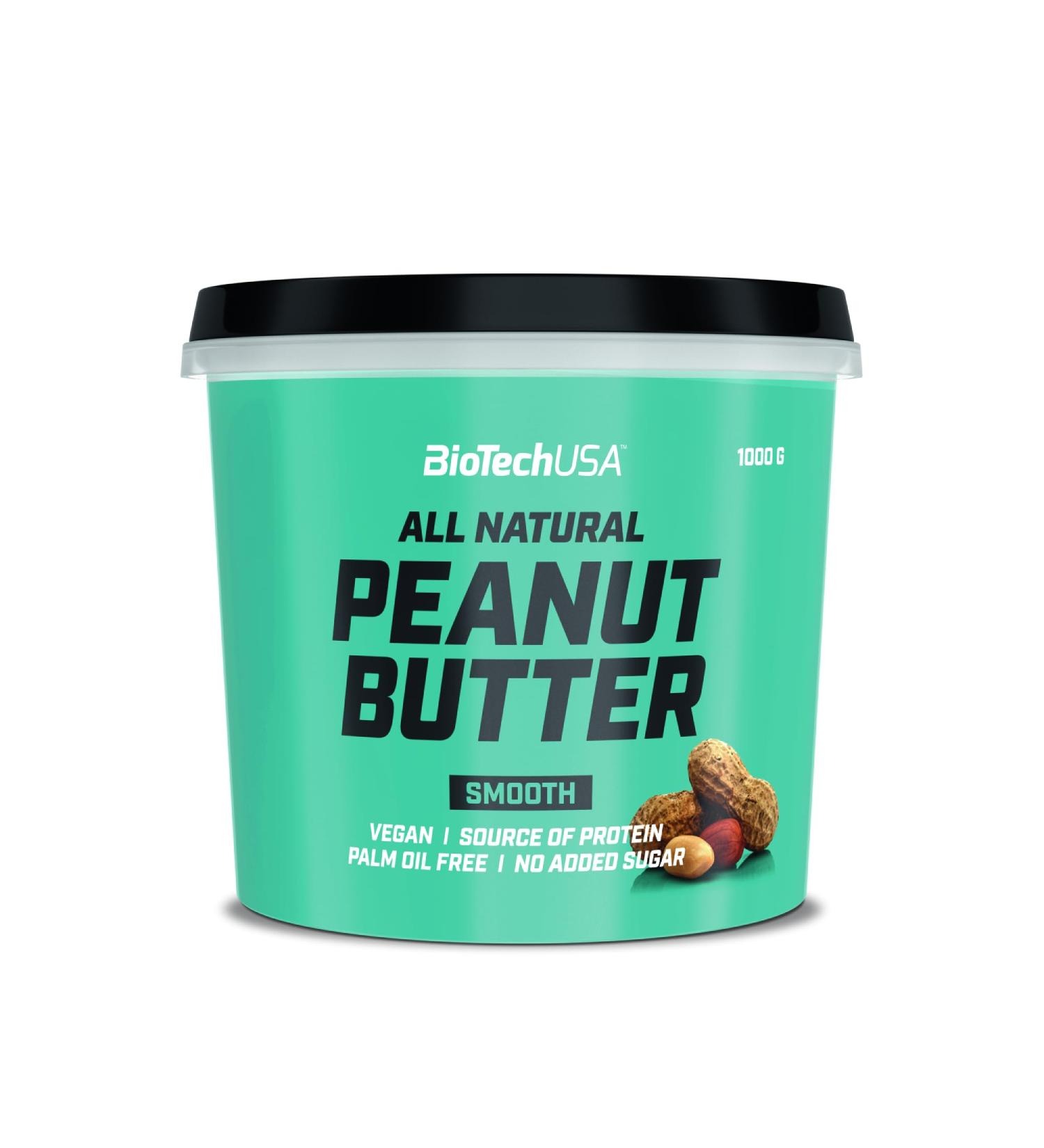 Biotechusa Peanut Butter | Natural Vegan Protein | Gluten-Free High-Fiber Palm Oil-Free | 1000g Smooth | International Shipping - Buy Online on GoSupps.com
