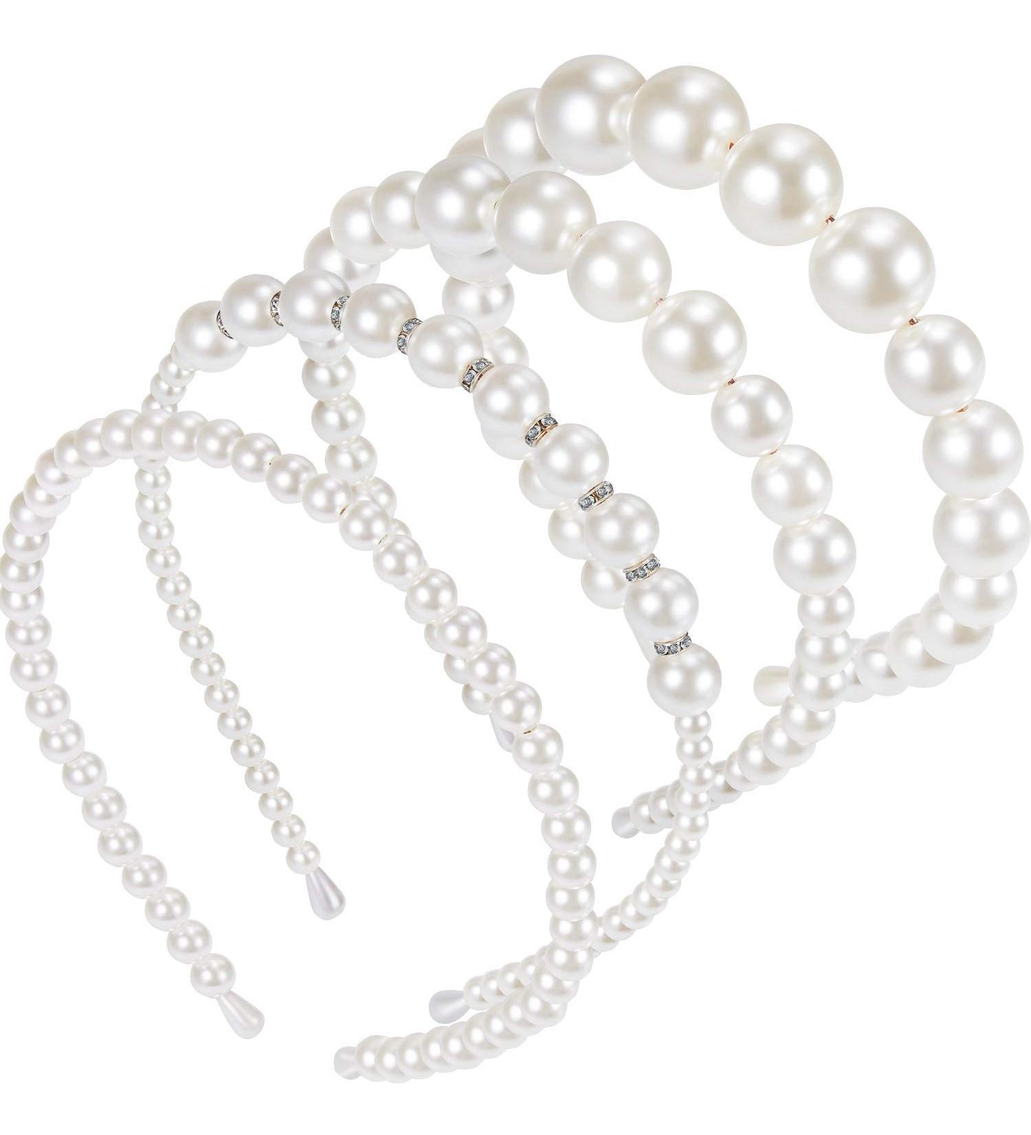 4 Pieces Pearls Headbands White Faux Pearl Rhinestones Hairbands Bridal Hair Hoop Wedding Hair Accessories for Women Girls (Style Set 1) - Buy Online on GoSupps.com