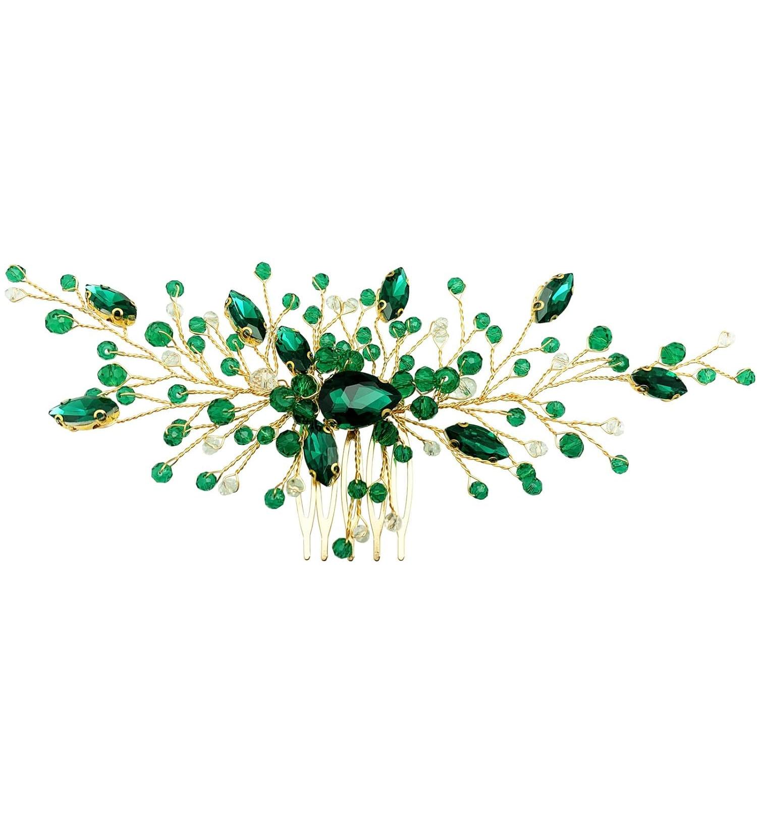 WEIPUER Bridal Hair Comb with Gold Crystal & Green Rhinestone Handmade Headpiece for Women and Girls 18-20cm Special Occasions & Wedding Gift - Buy Online on GoSupps.com