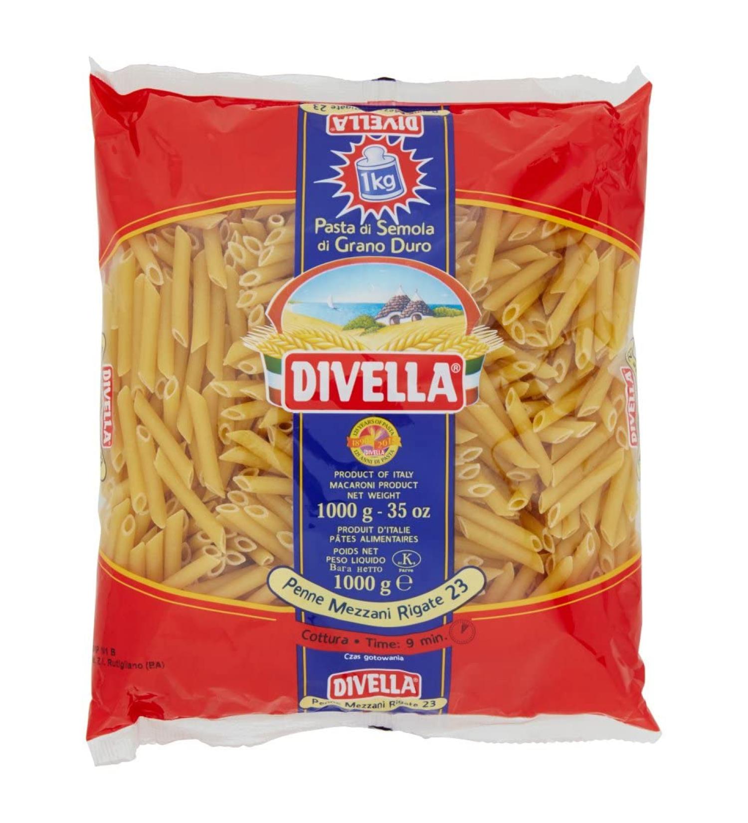  Italian Gourmet E.R. Divella Penne Mezzani Rigate N. 23 Durum Wheat Semolina Pasta 500 g + 400 g Box of 24 - Buy Online on GoSupps.com