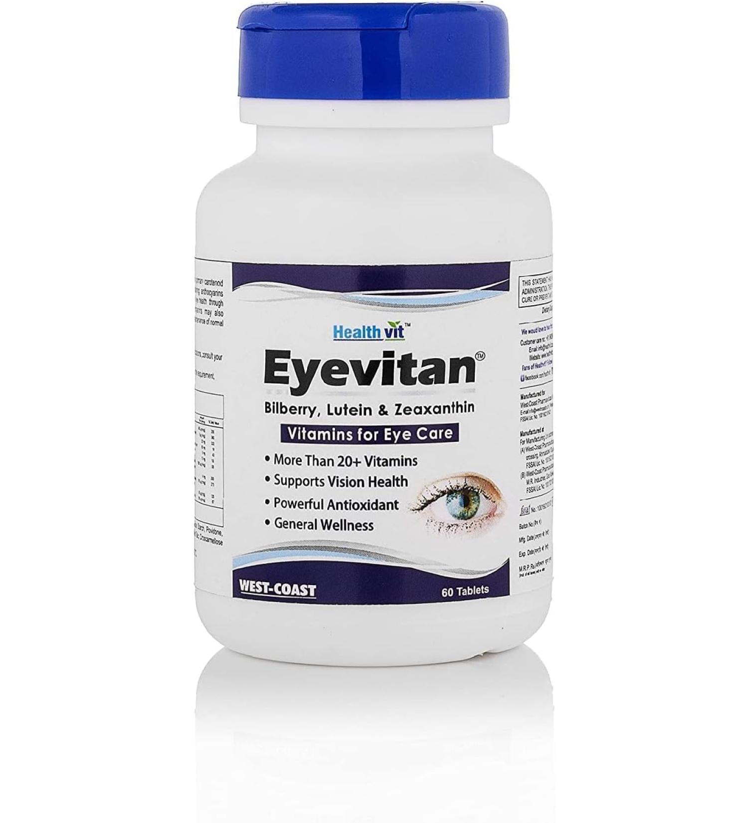 NACHT Eyevitan Eye Care with Bilberry Lutein Zeaxanthin Vitamins - 60 Tablets - Buy Online on GoSupps.com