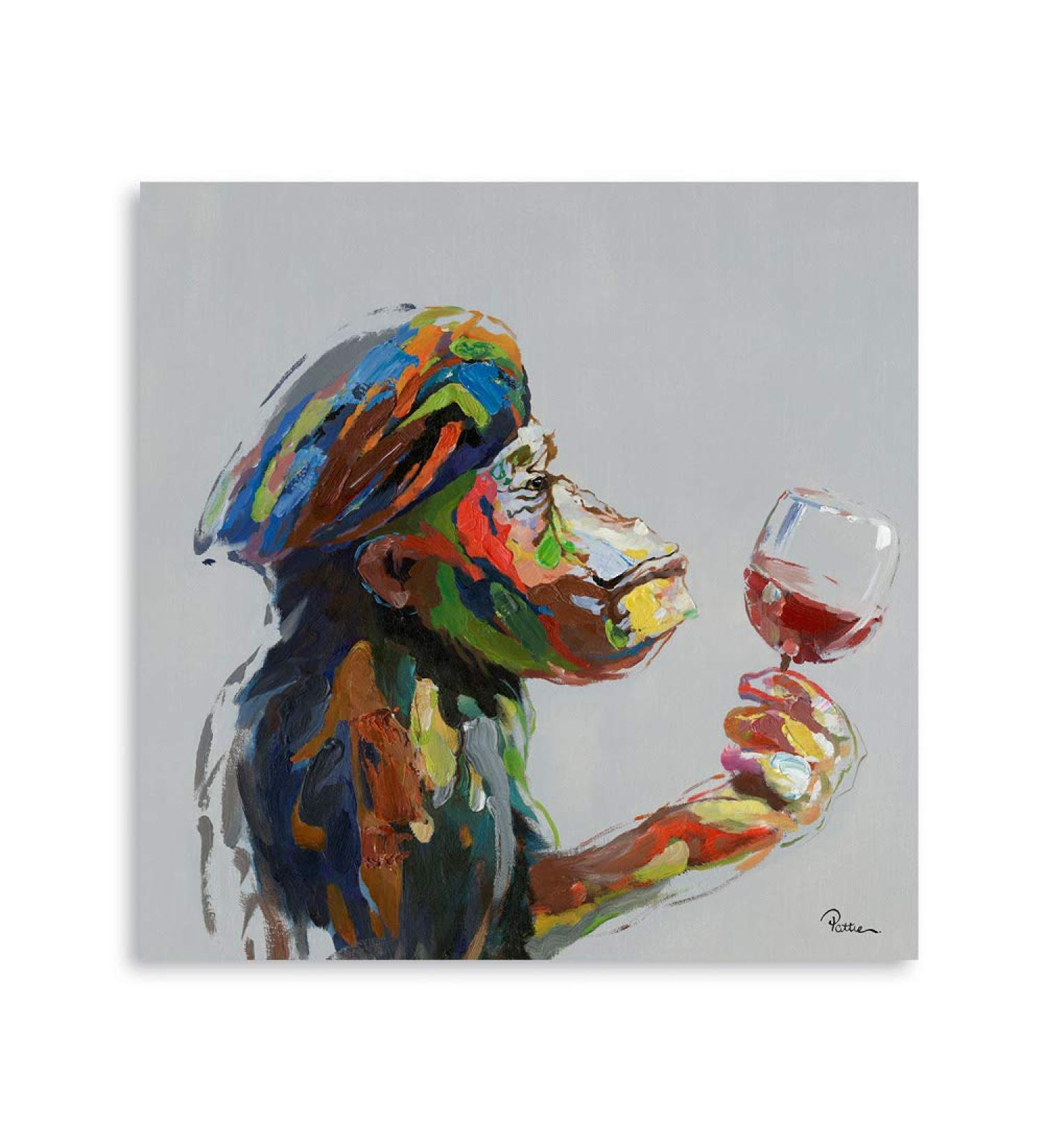 Yidepot Monkey Canvas Wall Art - Thinking Monkey Drinking Wine Painting - 30x30cm - Framed - Ready to Hang - Ideal for Living Room or Office Decor - Buy Online on GoSupps.com