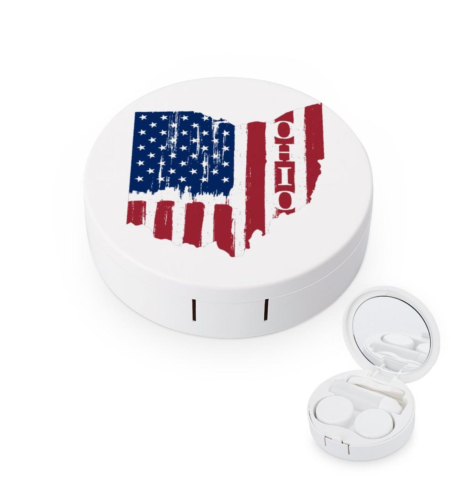 Ohio State Vintage American Flag Contact Lens Case | Portable Travel Box with Mirror - Shop Now - Buy Online on GoSupps.com