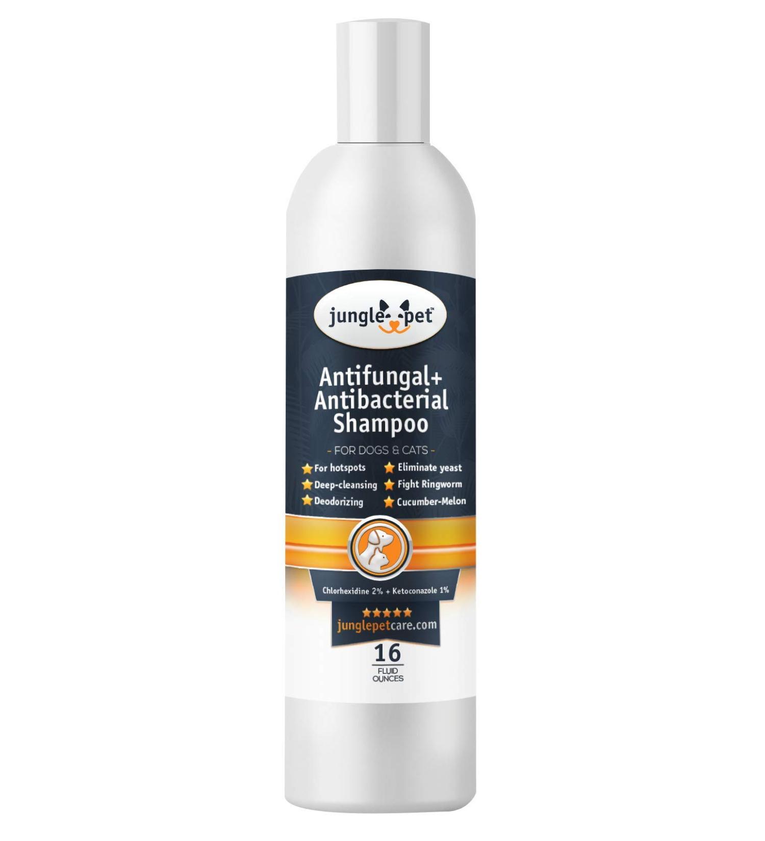 Jungle Pet Medicated Shampoo 16 oz - Antiseptic Chlorhexidine for Dogs Ringworm, Hot Spots & Allergies - Cucumber Melon Scent - Buy Online on GoSupps.com