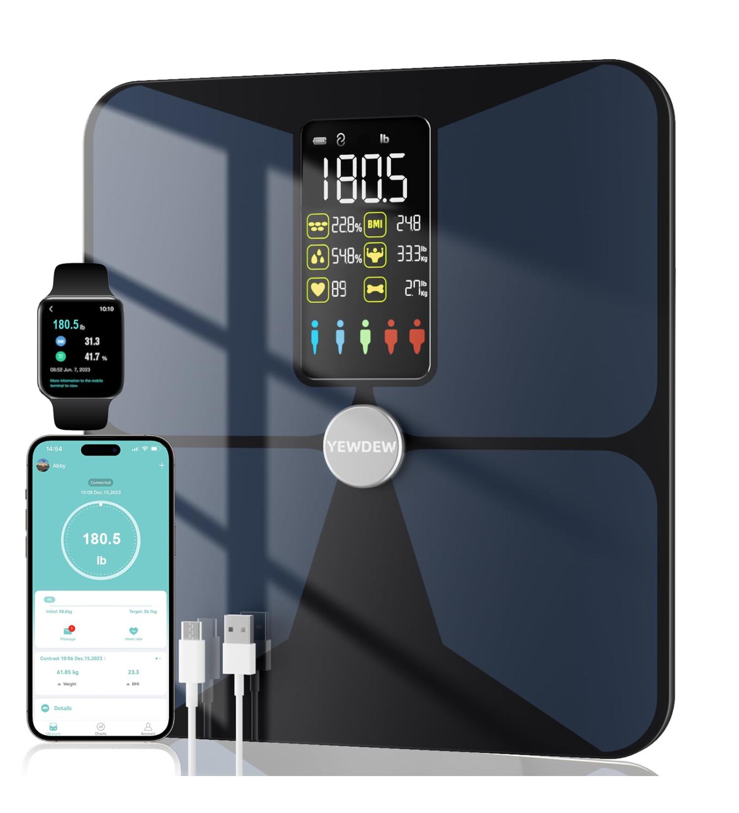 PaPksk Scale for Body Weight and Fat Digital Large Display Smart Weight Scale Bluetooth Bathroom Scale for BMI Heart Rate 16 Body Composition Analyzer with APP 400lb Rechargeable - Buy Online on GoSupps.com