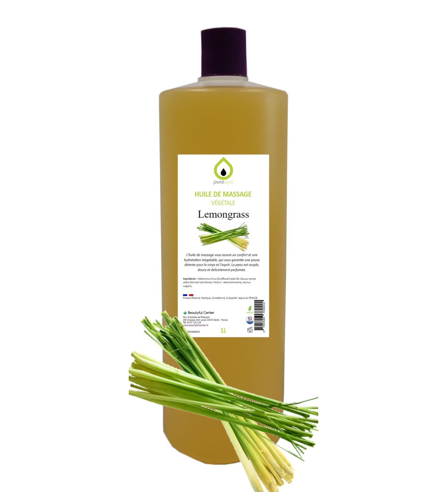 PurSPA massage oil herbal scented 100% natural relaxing and exotic massage (Lemongrass 1 liter)