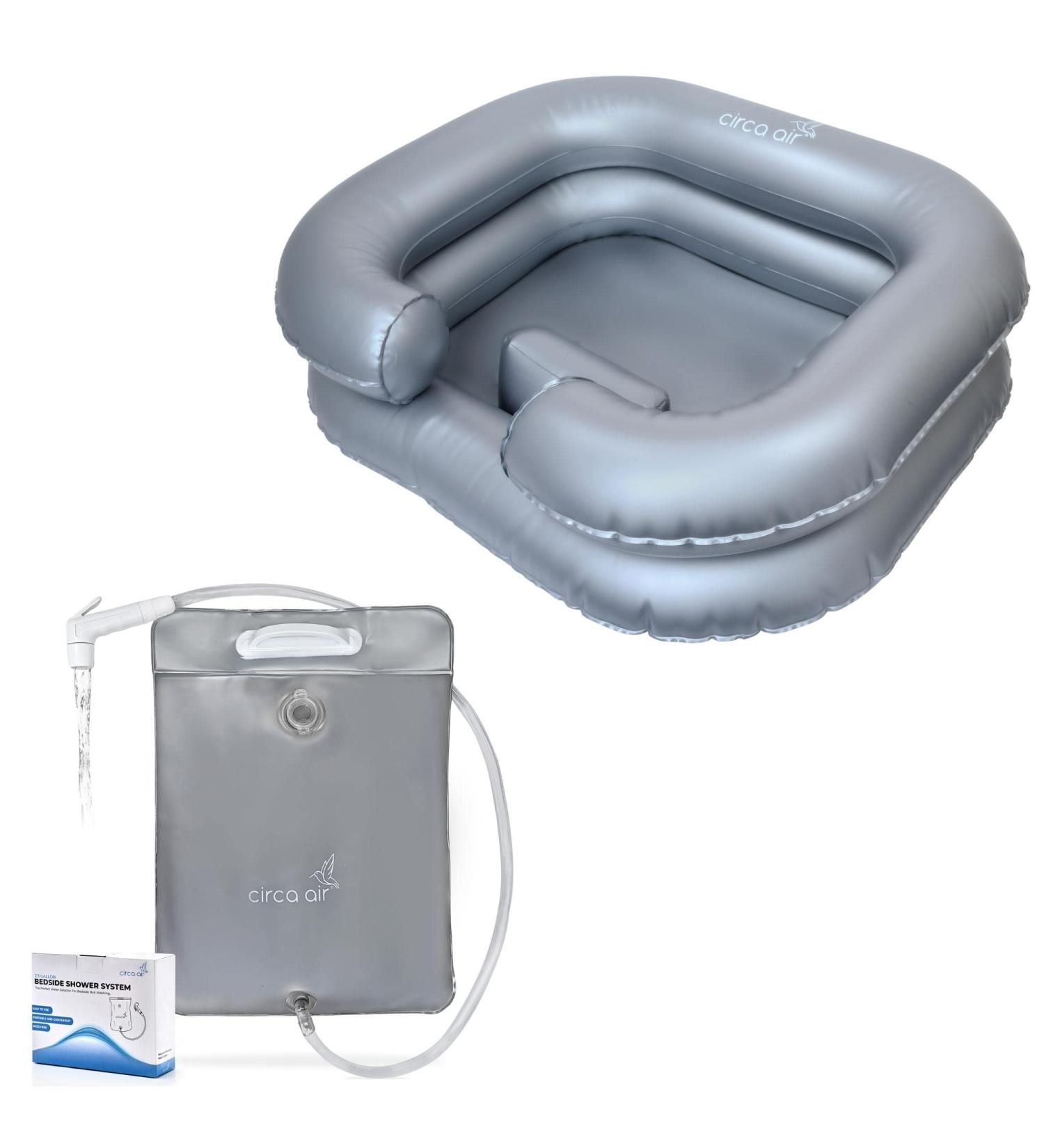 Inflatable Hair Washing Basin & Bedside Shower Bag Bundle | Ideal for Bedridden & Elderly | Portable Shampoo Bowl for Easy & Convenient Hair Washing in Bed - Buy Online on GoSupps.com