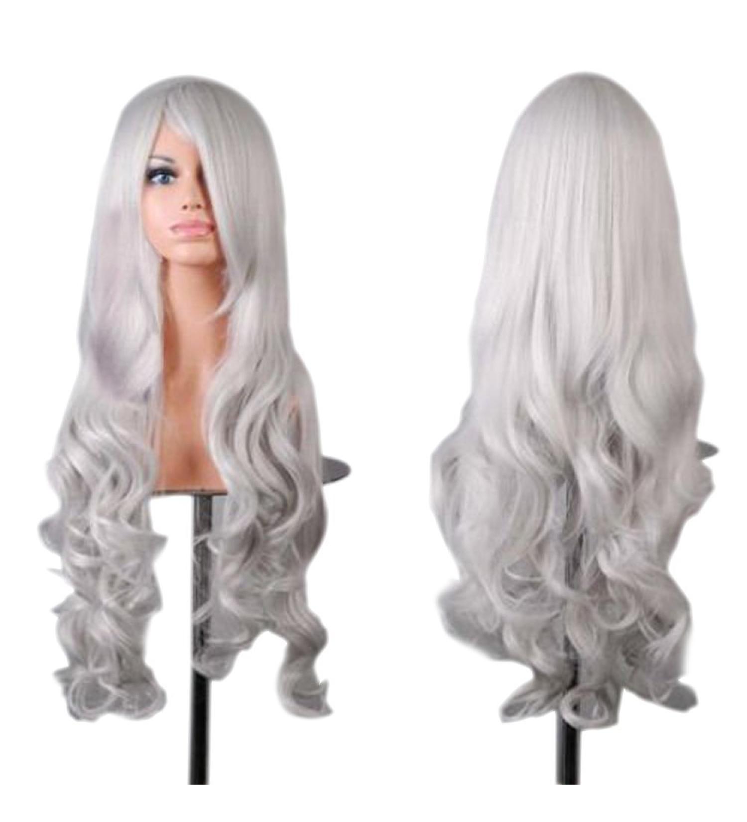 Sawekin 32 80cm Long Heat Resistant Spiral Curly Cosplay Wig - A-Silver White - Buy Online on GoSupps.com