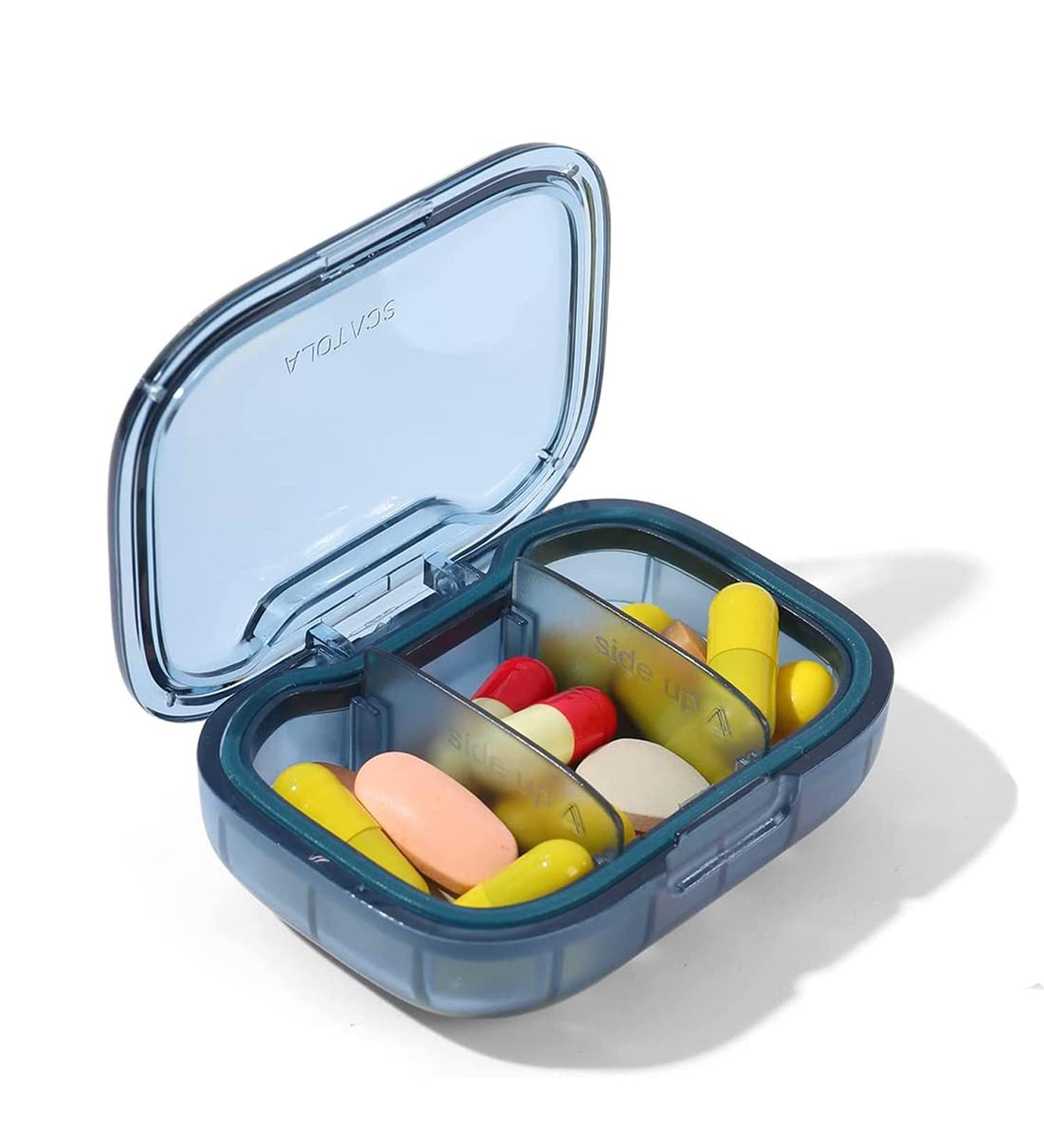 3 Compartment Pill Box - Moisture Proof Travel Organizer for Vitamins & Supplements | Portable Daily Medicine Case - Buy Online on GoSupps.com