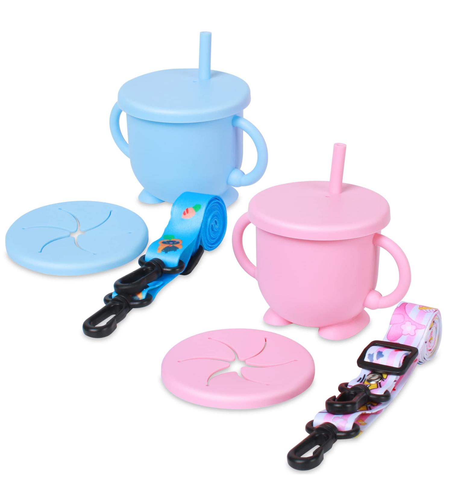 Mytium Snack Cups for Toddlers 2 in 1 Silicone Snack Cup+Straw with Adjustable Strap 2PCS No Spill Toddler Snack Containers Baby Training Cup for Toddler and Baby 6 Month+(Blue+Pink) - Buy Online on GoSupps.com