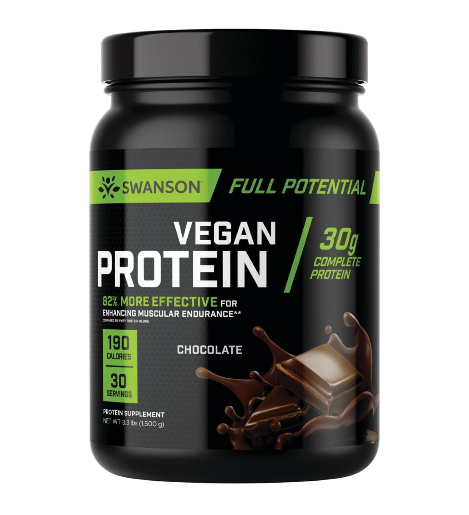 Swanson Full Potential Vegan Protein - Chocolate Flavor | 30g Muscle Building & Recovery Protein Powder - International Shipping Available - Buy Online on GoSupps.com