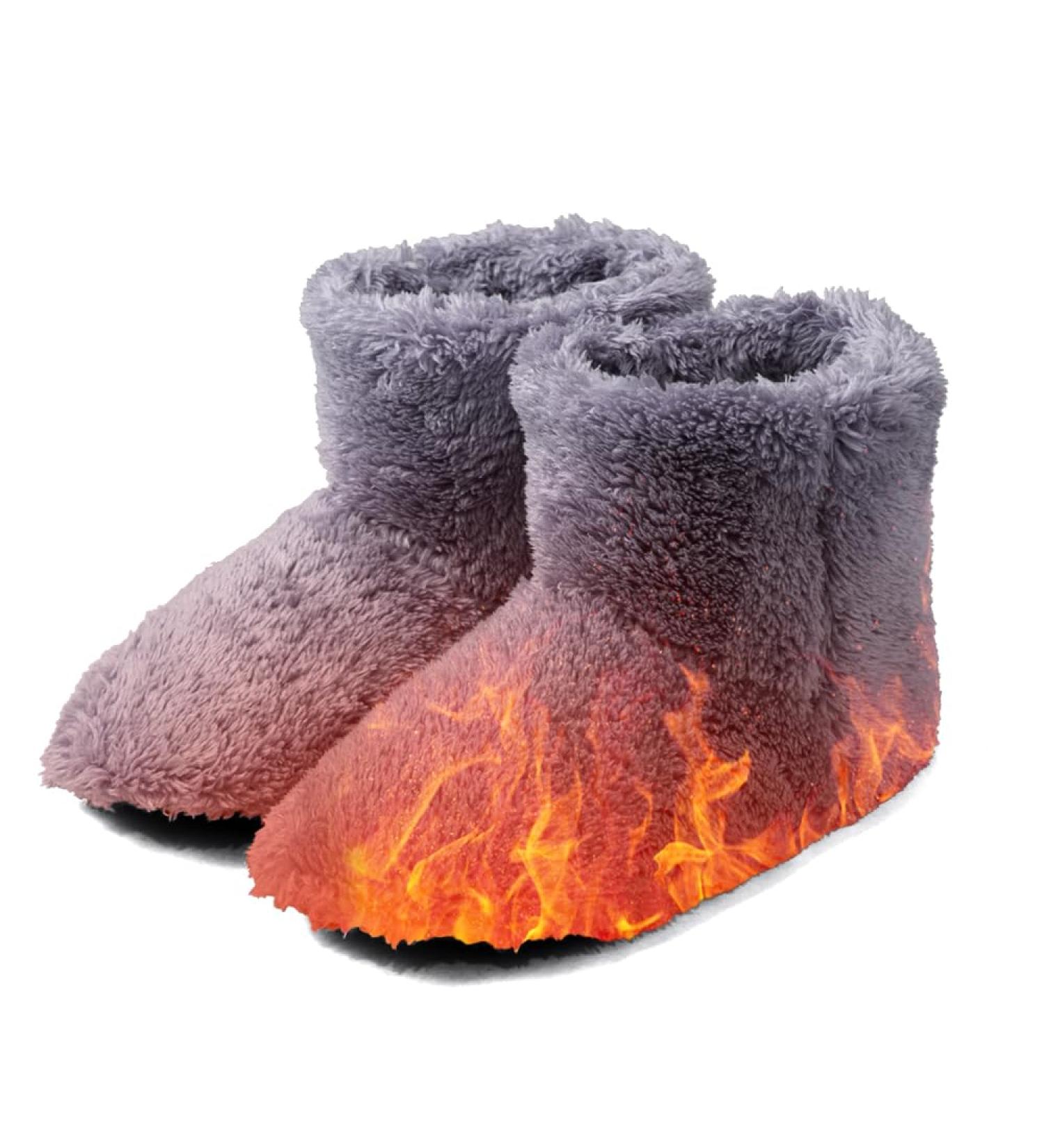 Fenyw Electrically Heated Slippers | USB Foot Warmers for Men & Women | Plush Heating Shoes for Indoor & Outdoor Use (Gray) - Buy Online on GoSupps.com