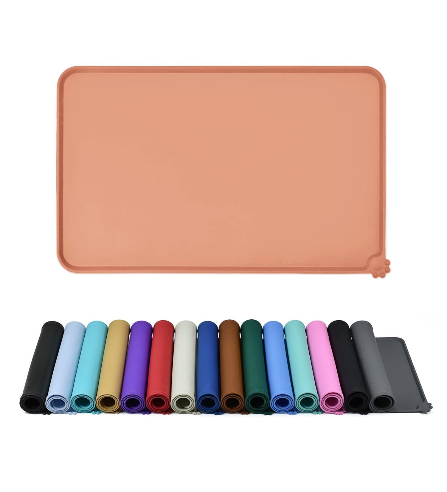 Reopet Silicone Pet Feed Mat - Waterproof Dog & Cat Mats with Elevated Edges - 47 x 30 cm Light Salmon - Ideal for Mess-Free Feeding - Buy Online on GoSupps.com