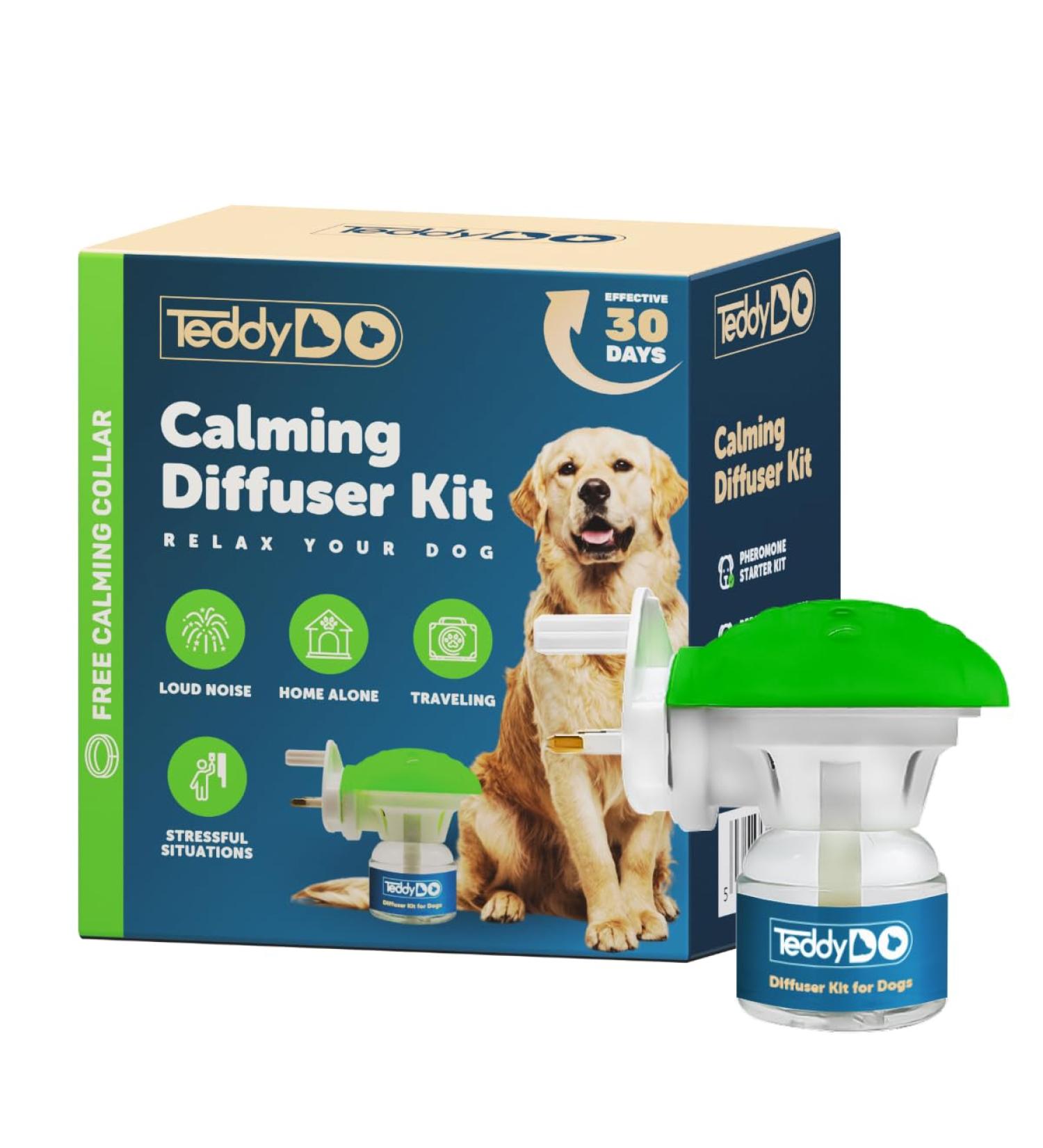 TeddyDo Calming Diffuser for Dogs | UK Plug In |Days Starter Kit | Free Calming Collar |Comfort Calming and Relax Anxious Dog and Other Problematic Behaviors| 48 ml - Buy Online on GoSupps.com