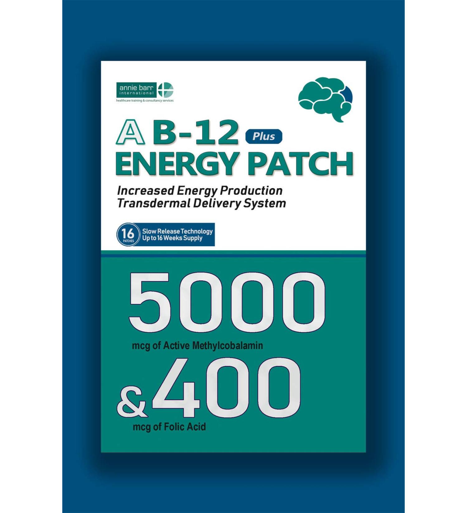 Lot de 16 patchs transdermiques la vitamine B12 5000 mcgs de m thylcobalamine + 400 mcgs d'acide folique