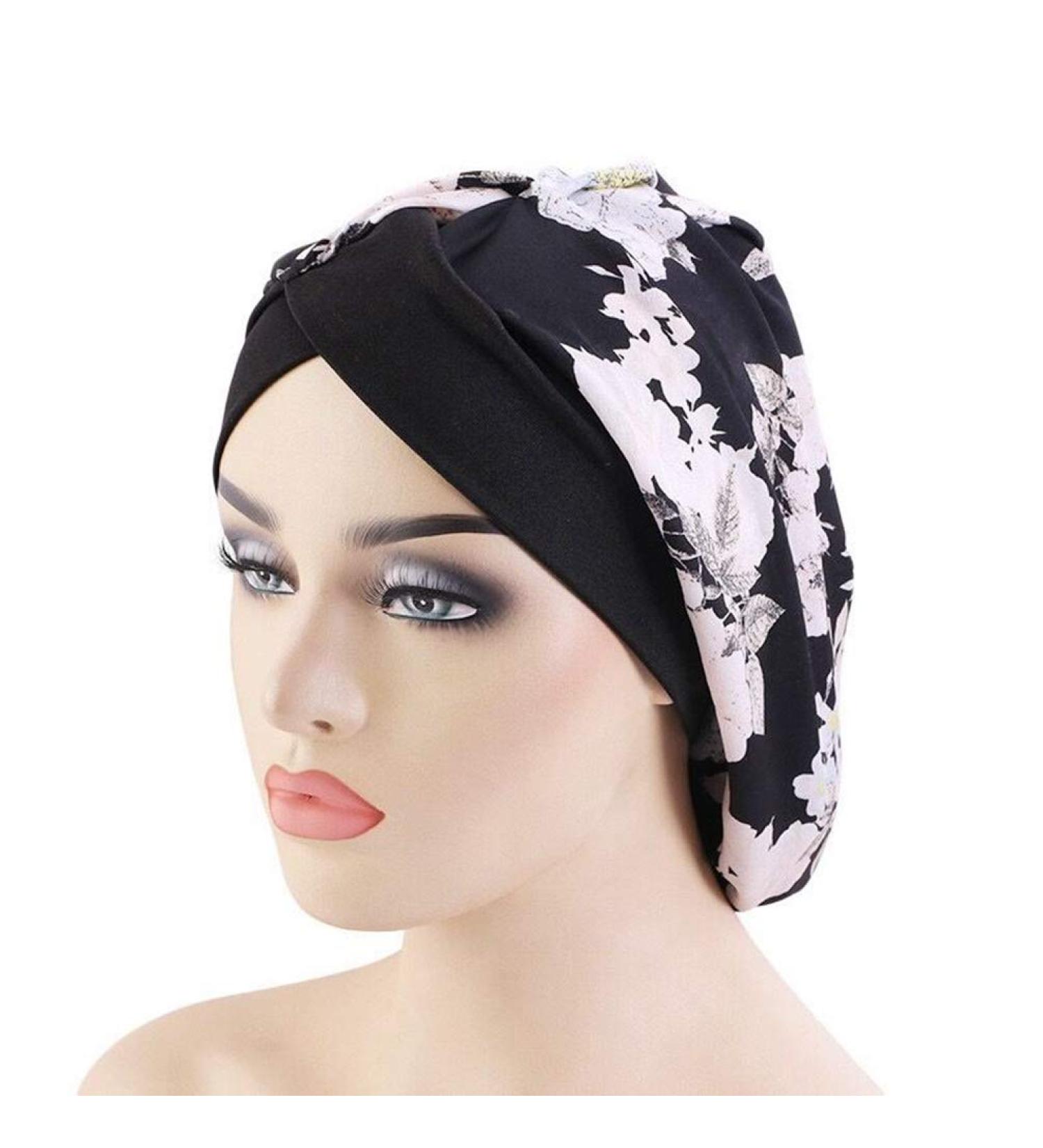 AOOMN Satin Lined Sleep Bonnet for Curly Frizzy Hair - Black Flower | Women's Hair Cap - Buy Online on GoSupps.com