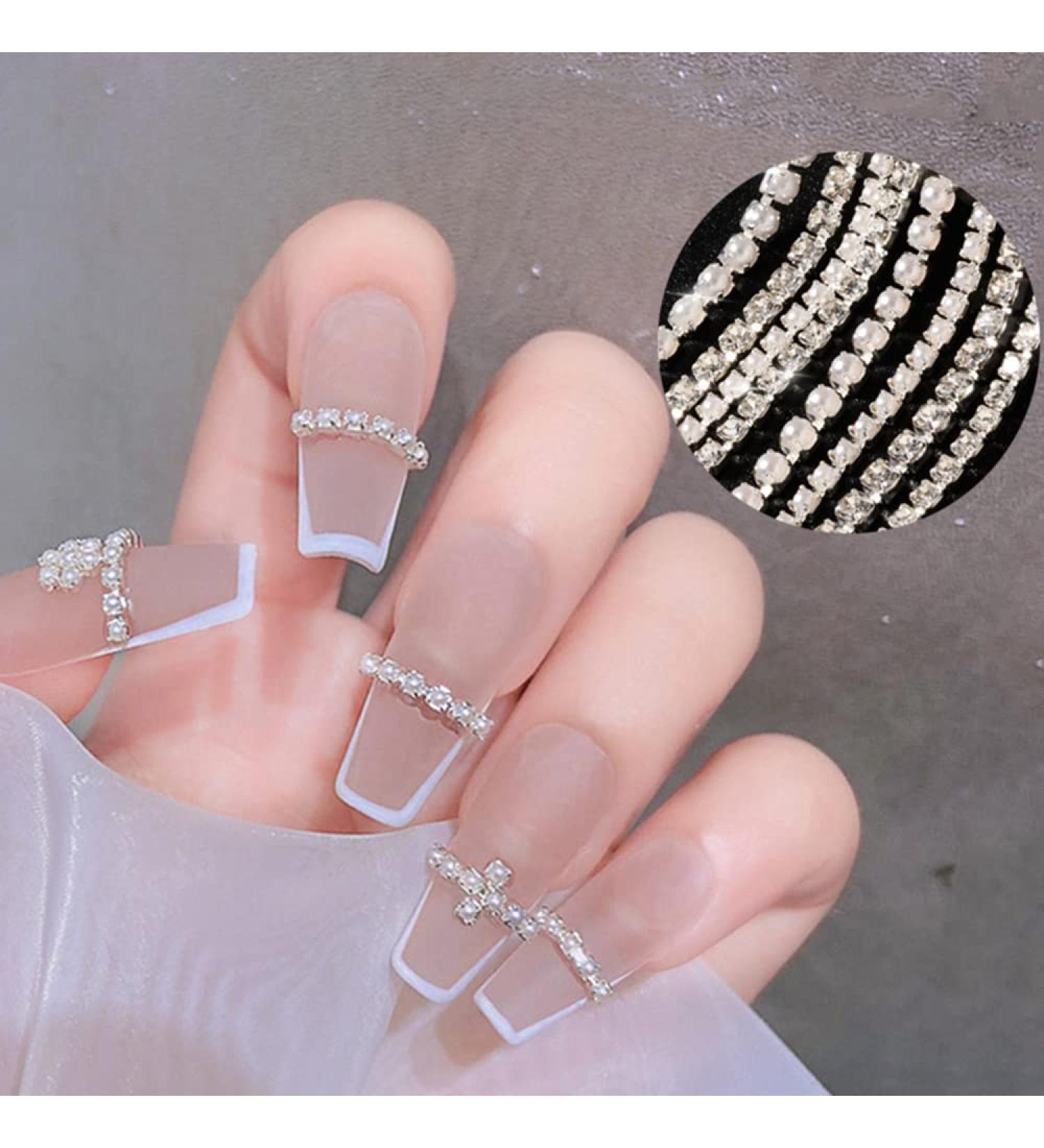 10 pcs Nail Rhinestones Chain Gold Silver Pearl AB Colors Crystal 3D Decorations - Buy Online on GoSupps.com