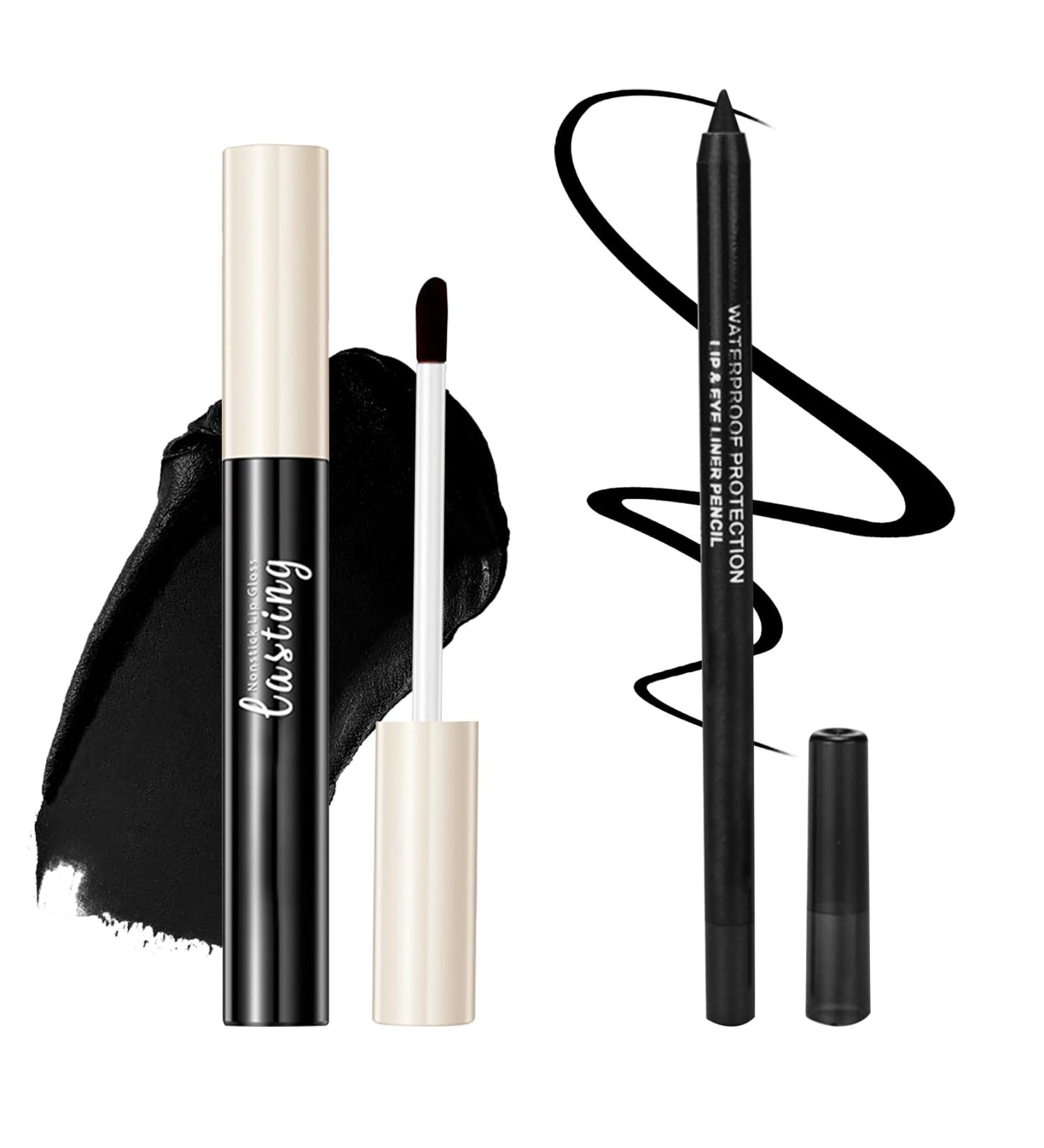 2PCS Black Matte Lip Liner & Lipstick Set | High Pigmented Waterproof Black Lip Gloss for Goth Halloween & Cosplay Makeup - Buy Online on GoSupps.com