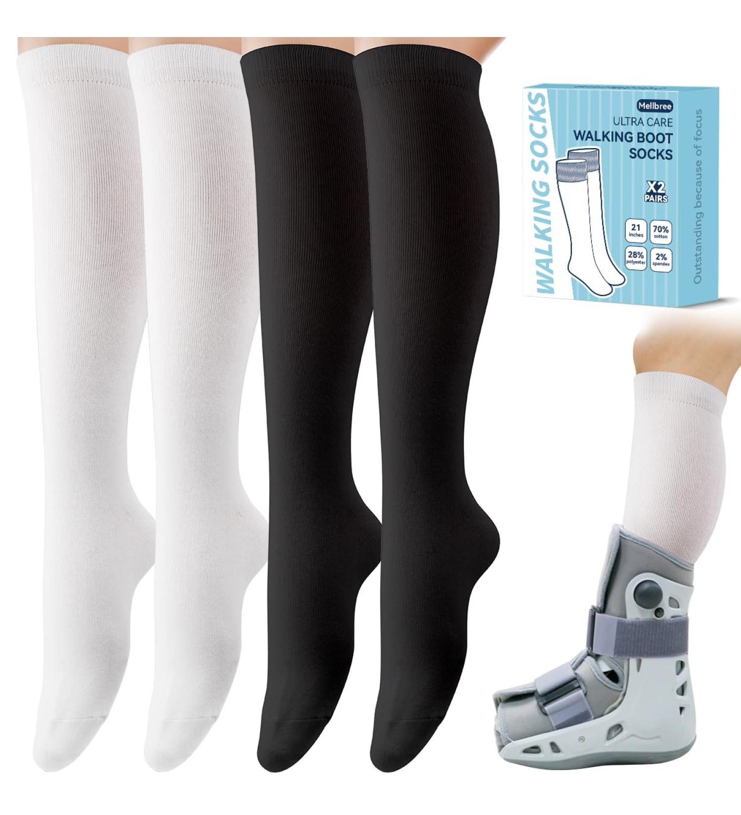 Walking Boot Socks - 2 Pairs Liner for Orthopedic & Medical Boots | Comfortable Black & White Socks for Men & Women - Buy Online on GoSupps.com