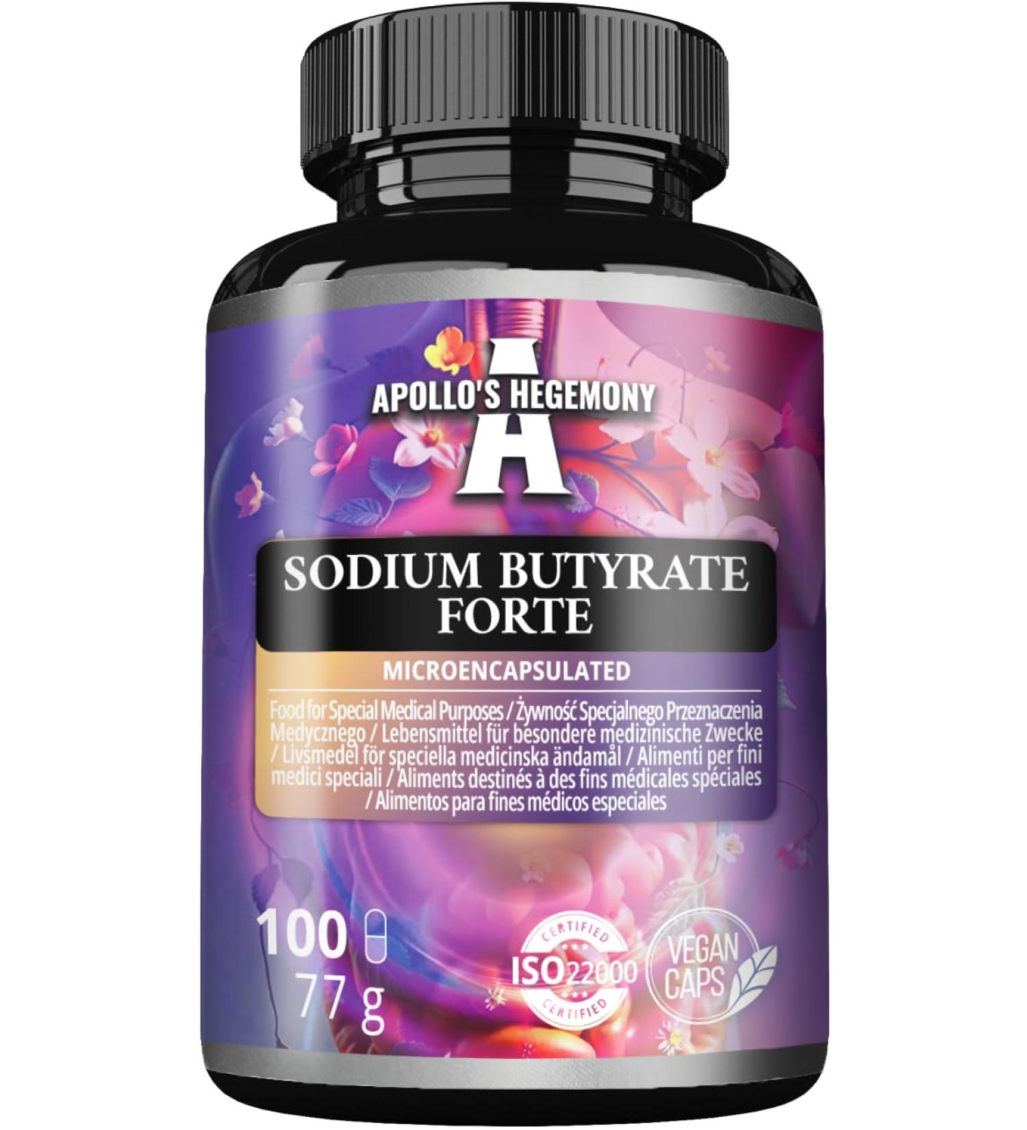 Sodium Butyrate Forte 400 mg (80% Butyric Acid) - 100 Capsules V g tales - 100 jours d'approvisionnement - Suppl ment pour soutenir la sant de l'intestin - par Apollo's Hegemony - Buy Online on GoSupps.com