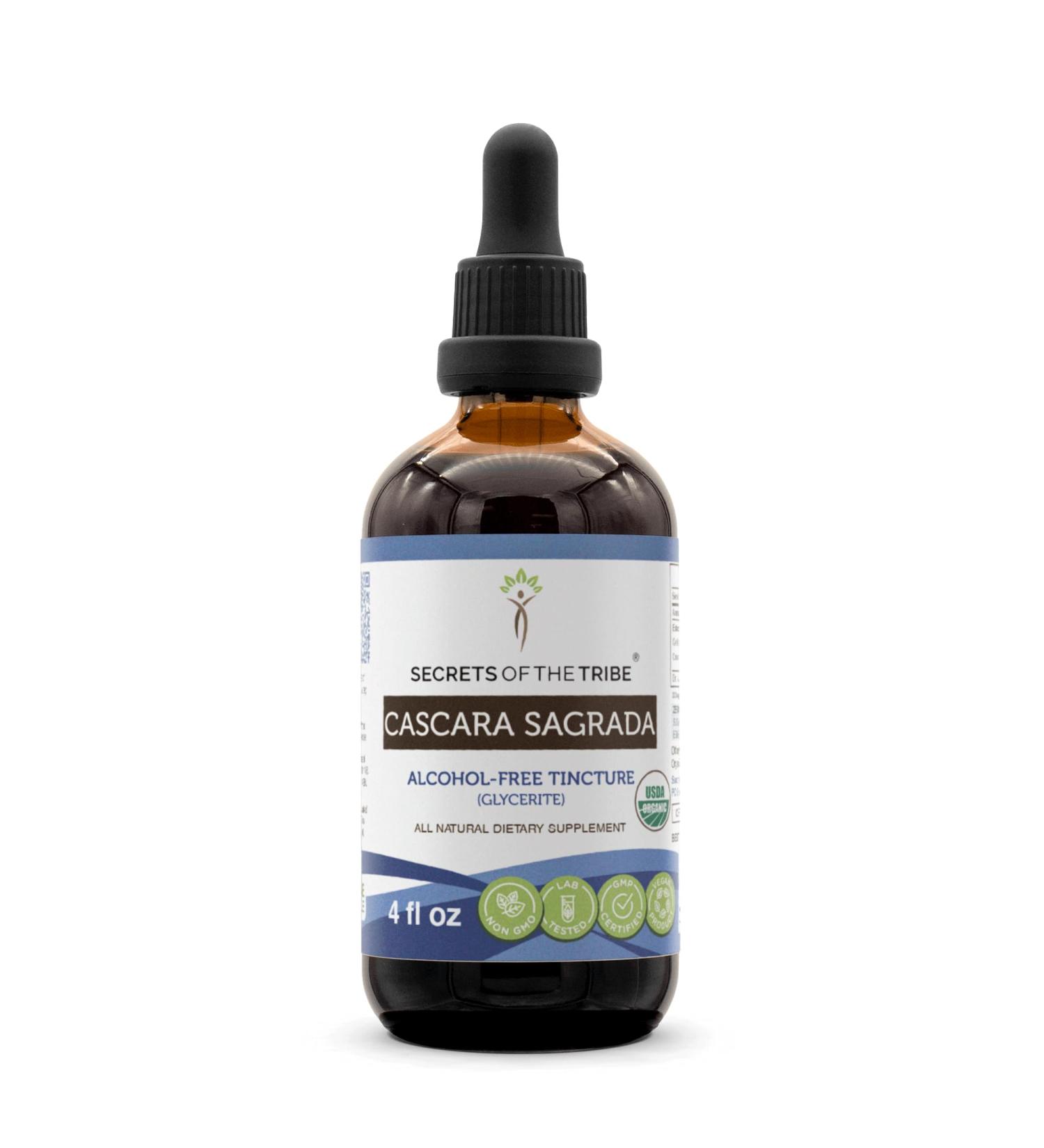 Buy Secrets of the Tribe Cascara Sagrada USDA Organic | Alcohol-Free High-Potency Herbal Drops | 100% Certified Organic Dried Bark Extract (4 oz) for International Shipping - Buy Online on GoSupps.com