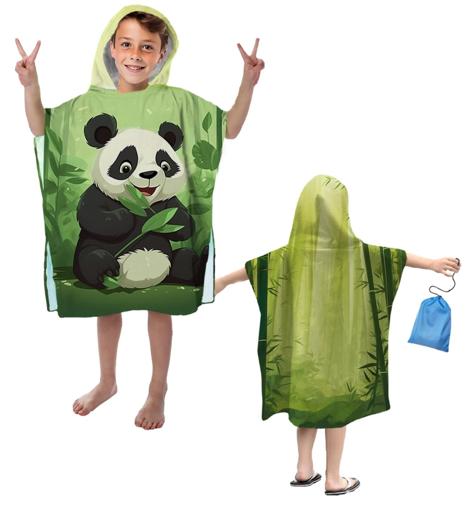 Towel poncho children microfiber bathing poncho for children girls boys ultra soft and absorbent personalized hooded towel 5-10 years old 76x76cm cute pandamuster green-20 76x76cm