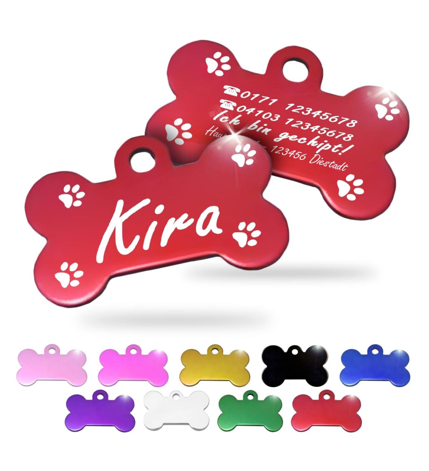 Personalized Bone-Shaped Pendants for Medium to Large Dogs & Cats - Ibera Gifts - Custom Engraving for Collars - Paws Red - Buy Online on GoSupps.com