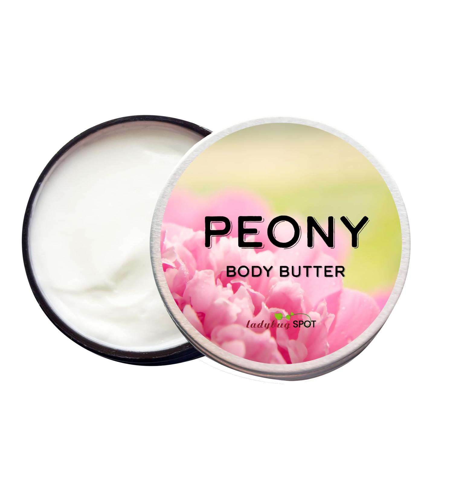 Peony Shea Body Butter | 2 oz Jar | 12% Shea Butter with Coconut Oil Hyaluronic Acid & Vitamins B5 & E | Non-Greasy Fast Absorbing Moisturizer