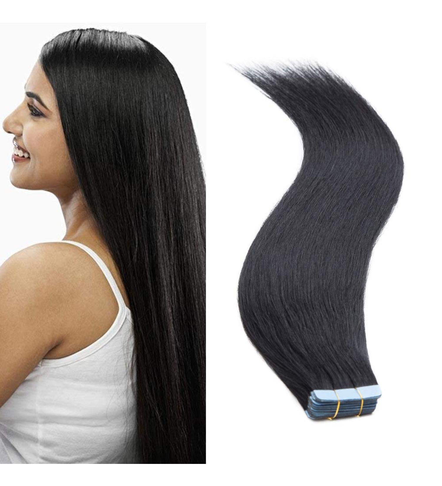 SEGO 50cm Tape Extensions - 100% Remy Real Hair 25g Adhesive Hairpieces Straight - 10pcs Black #1 for International Shipping - Buy Online on GoSupps.com