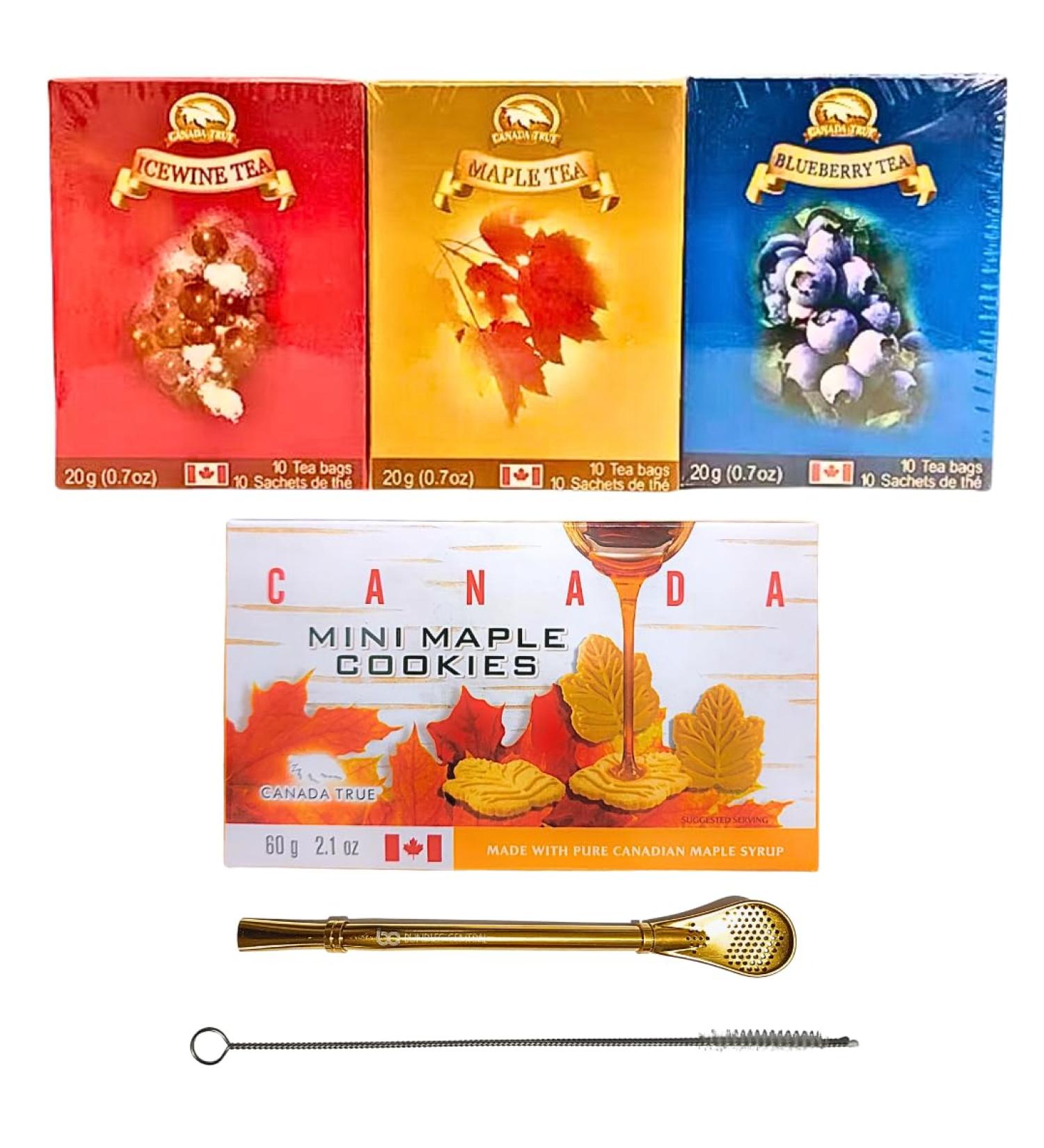 Bundles Central Tea Maple Cookies Gift Set - Canada True Variety Pack - Maple Icewine Blueberry - Bundle with Mini Cookie 60g & Metal Straw Spoon with Cleaning Brush - Great for Christmas Gifts - Buy Online on GoSupps.com