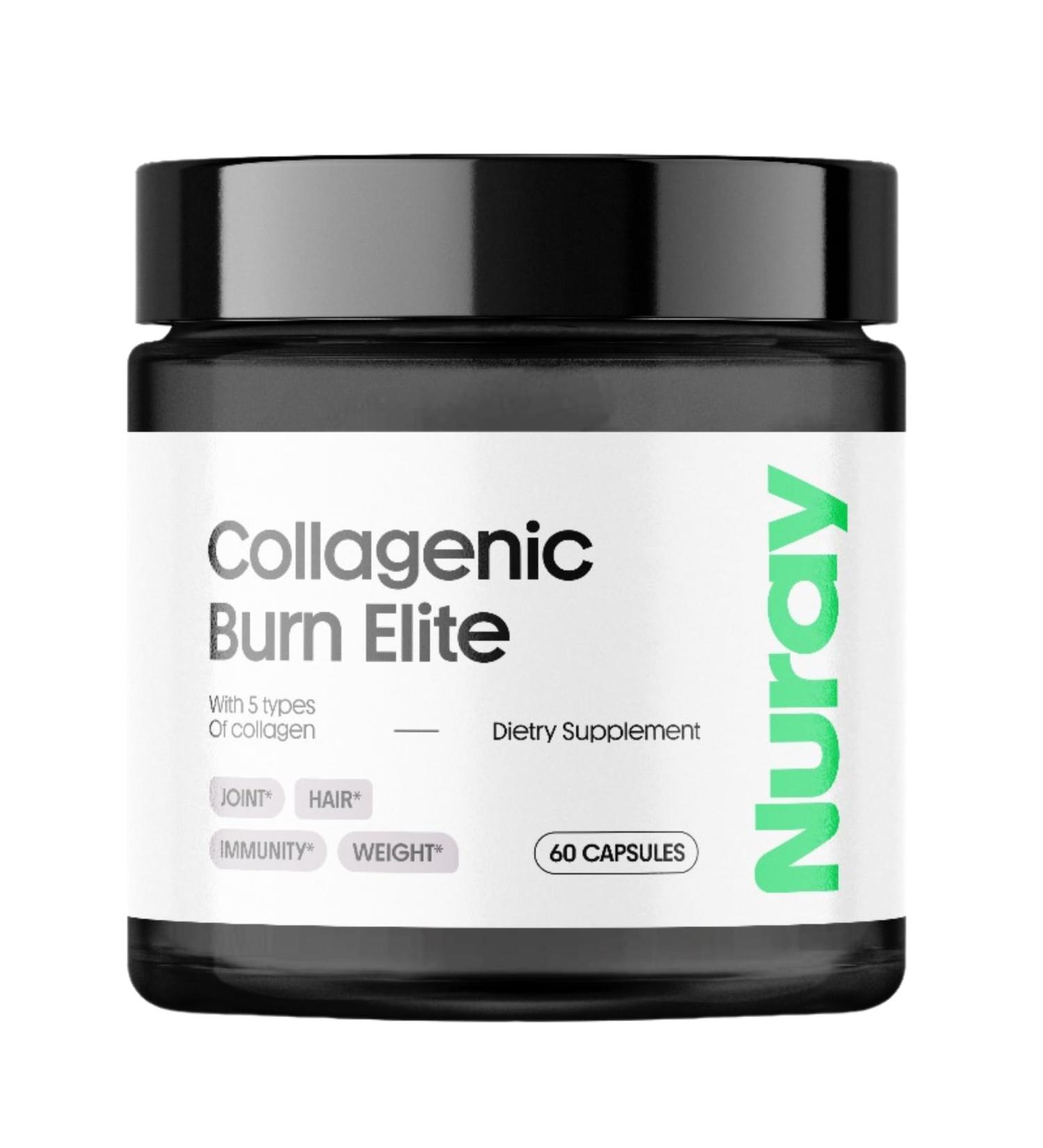 Nuray Collagenic Burn Elite with Green Tea - Collagen Peptides- 60 Capsules | Collagen Burn with 5 Types of Collagen for Healthy Hair, Skin, Nails, Joints, Metabolism Boost & Energy - Buy Online on GoSupps.com