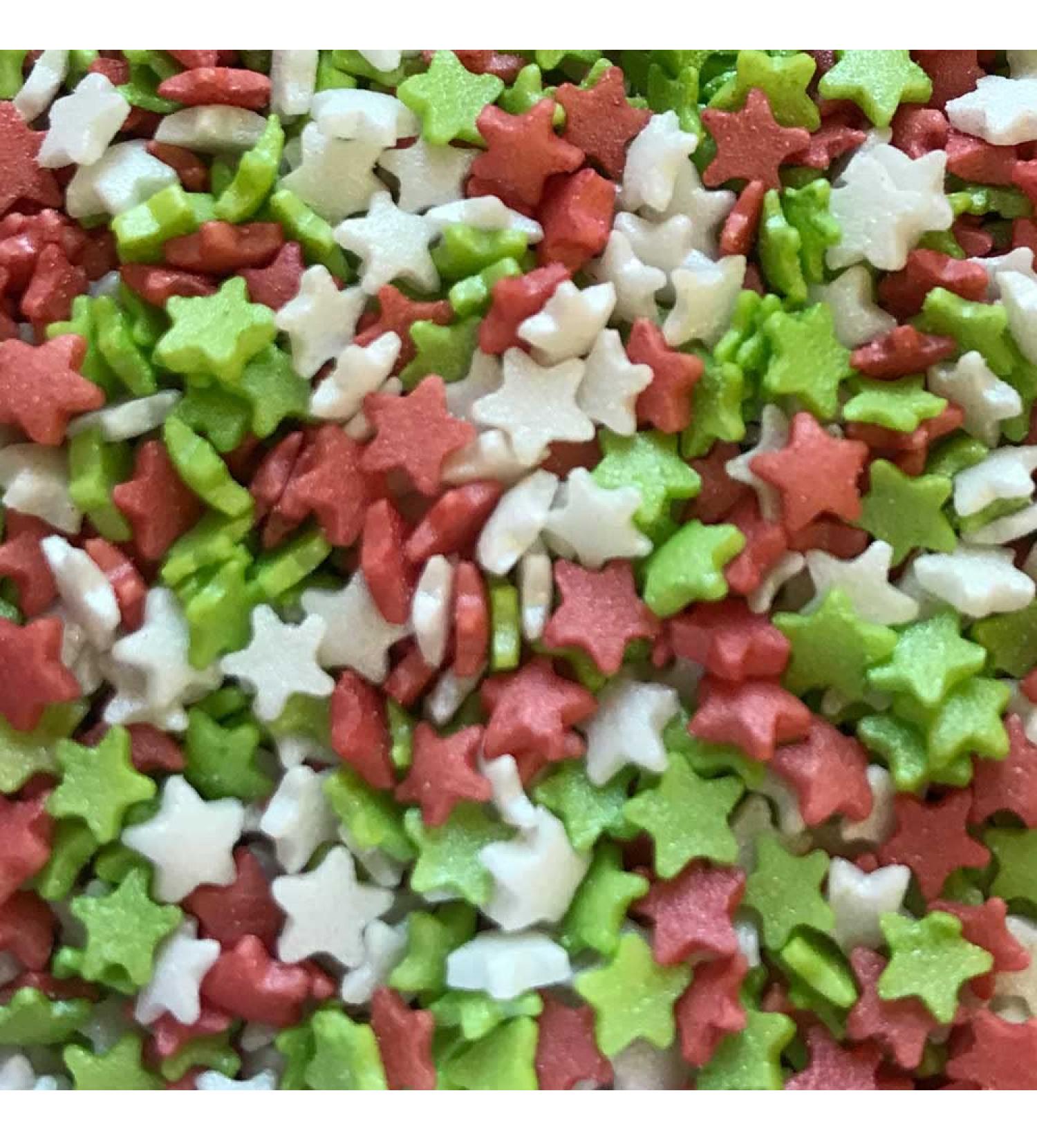 A Pinch Of - Christmas Red Green and White Mini Star Shape Cake Topper Sprinkles - 25g Edible Glimmer Sugar Festive Cupcake Decorations - Ideal For Xmas Themed Party Cakes And Bakes - Buy Online on GoSupps.com
