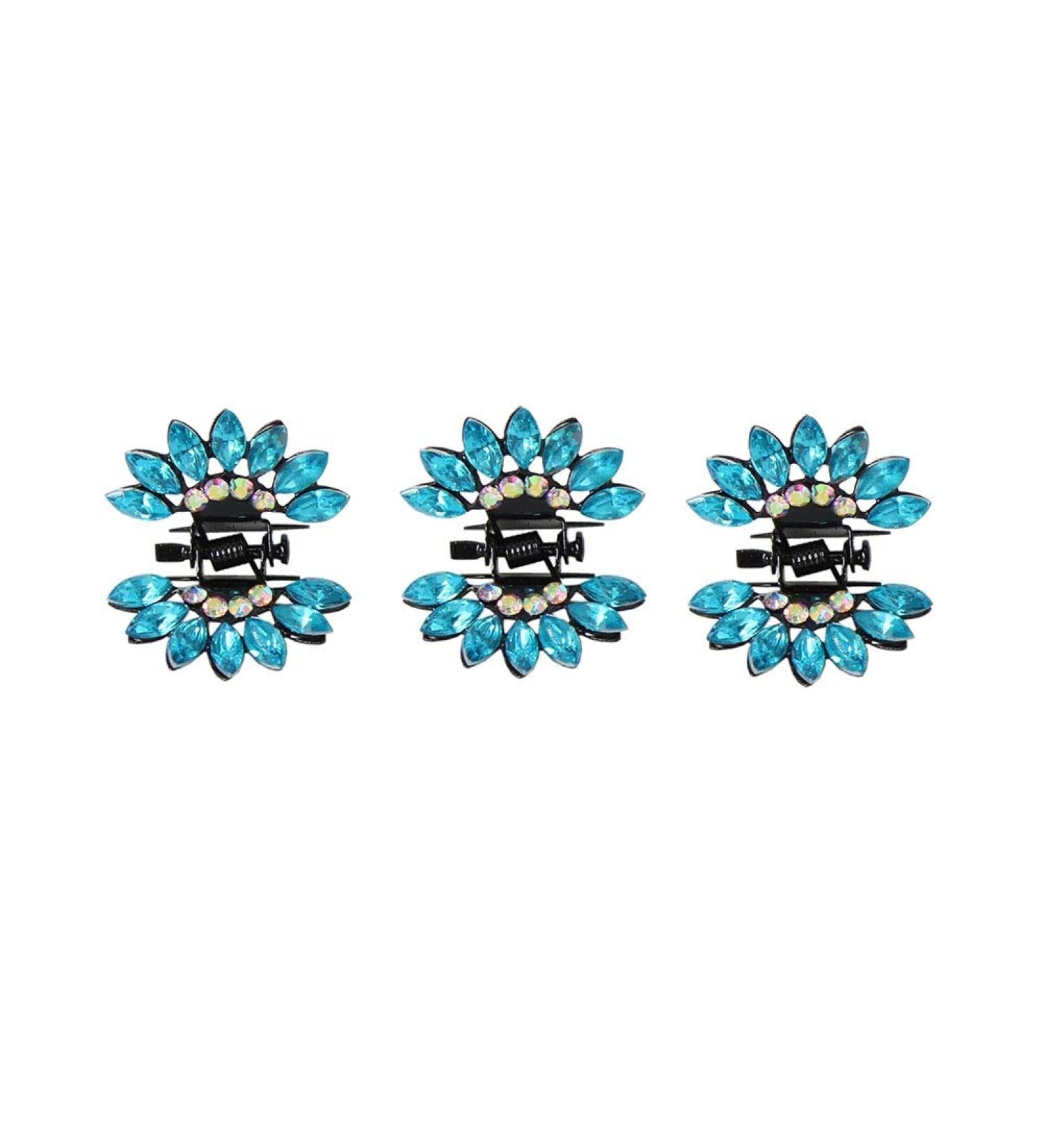 JUSTFOX Mini Hair Clips - Set of 3 Flower-Shaped Rhinestone Clips in Turquoise | Stylish Hair Accessories for All Hair Types - Buy Online on GoSupps.com