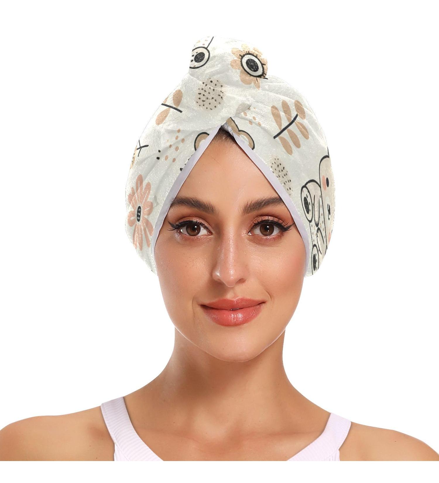 Seamless Bear & Flower Hair Towels 2 Pack | Super Absorbent Quick Dry Turbans for Women & Girls - Buy Online on GoSupps.com