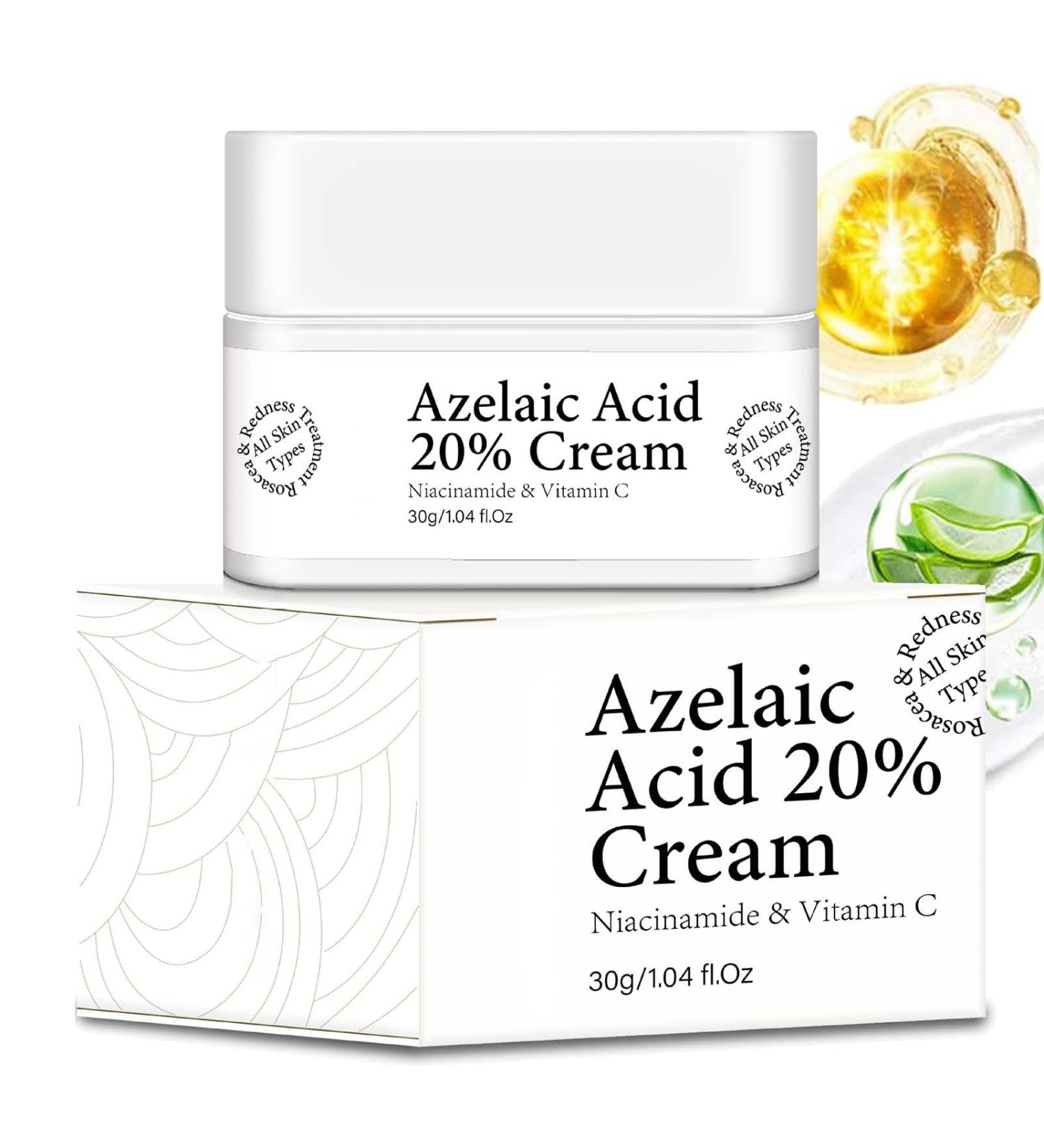 20% Azelaic Acid Serum Cream Azelaic Acid Cream Face Serum Skin Care Beauty with Niacinamide & Vitamin C Reduces Blackheads Acne Rosacea - Buy Online on GoSupps.com