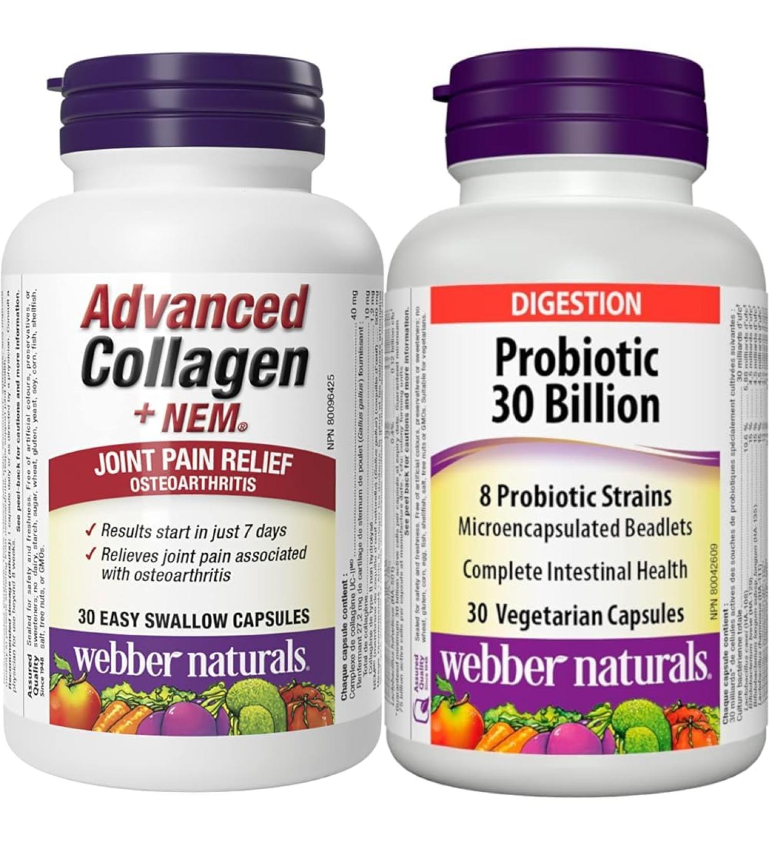 Webber Naturals Advanced Collagen with Natural Eggshell Membrane (NEM) & Probiotic 30 Billion Active Cells 8 Probiotic Strains 30 Capsules For Digestive Health Vegetarian - Buy Online on GoSupps.com