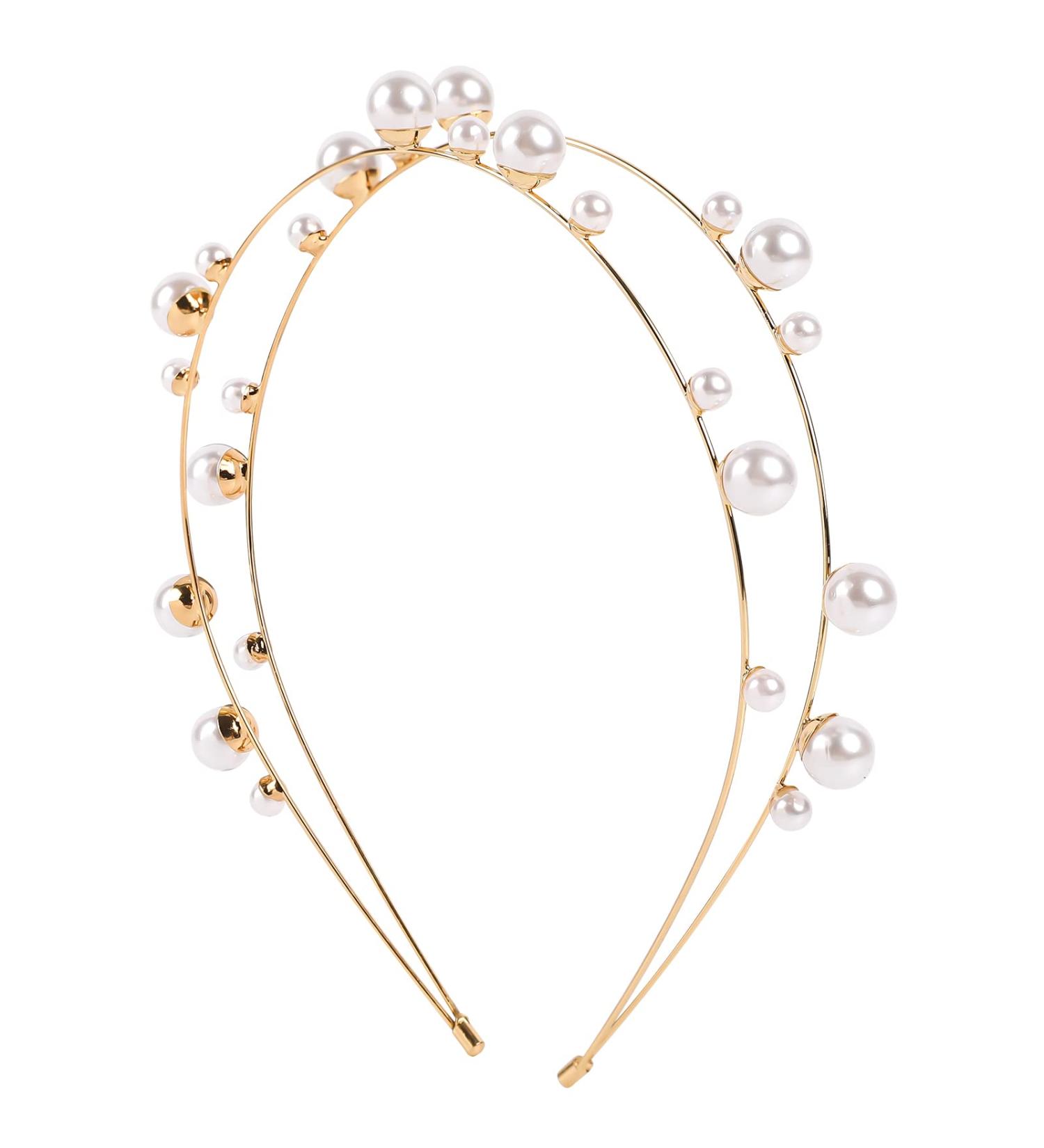 KALIONE White Pearl Double Crown Headband for Women - Elegant Wedding Bride Hair Accessories with Faux Pearls - Perfect Bridal Gift - Buy Online on GoSupps.com