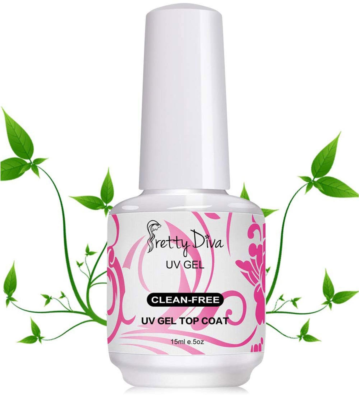 PrettyDiva No Wipe Top Coat - 0.5 Oz High Gloss Gel Top Coat for UV Led Light Cured Gel Nail Polish - Clear - Buy Online on GoSupps.com