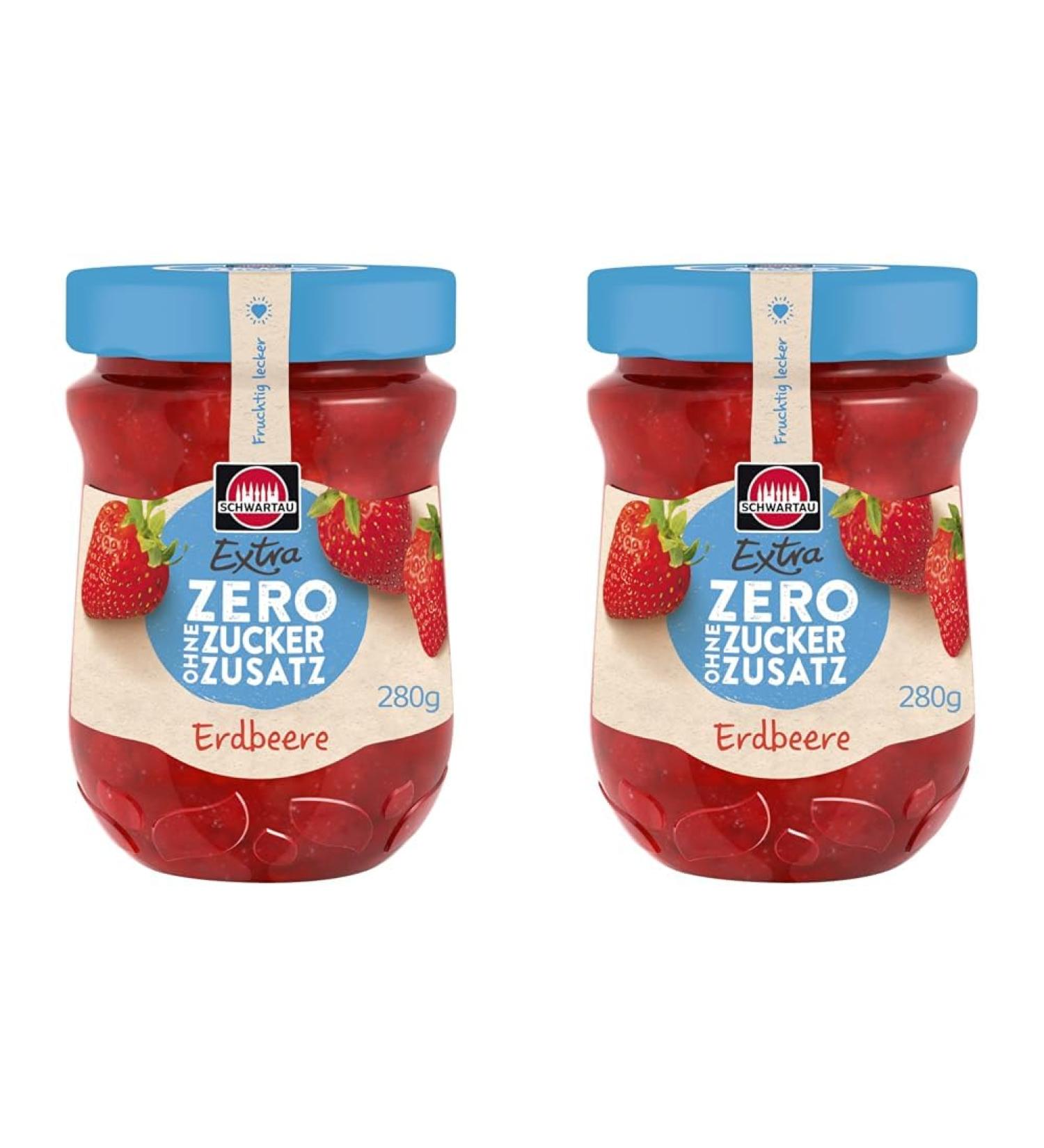 Schwartau Extra Zero Strawberry Fruit Spread - No Added Sugar 15 kcal per 25g 280g (Pack of 2) - Healthy Deliciousness for International Shipping - Buy Online on GoSupps.com