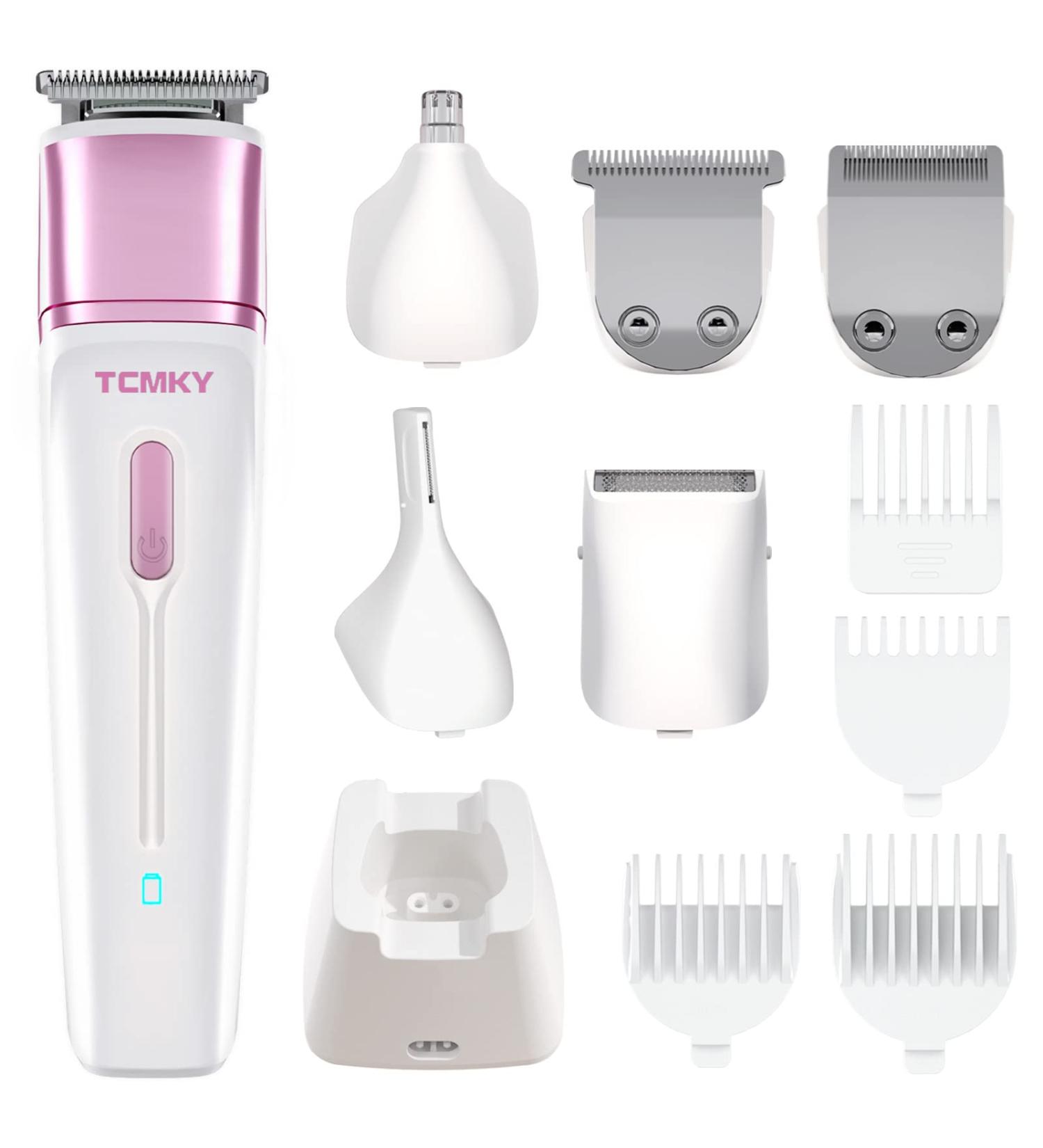 TCMKY Women's Waterproof Bikini Trimmer | Rechargeable Pubic Hair Clippers and Electric Shaver for Women | Grooming Set in Pink - Buy Online on GoSupps.com