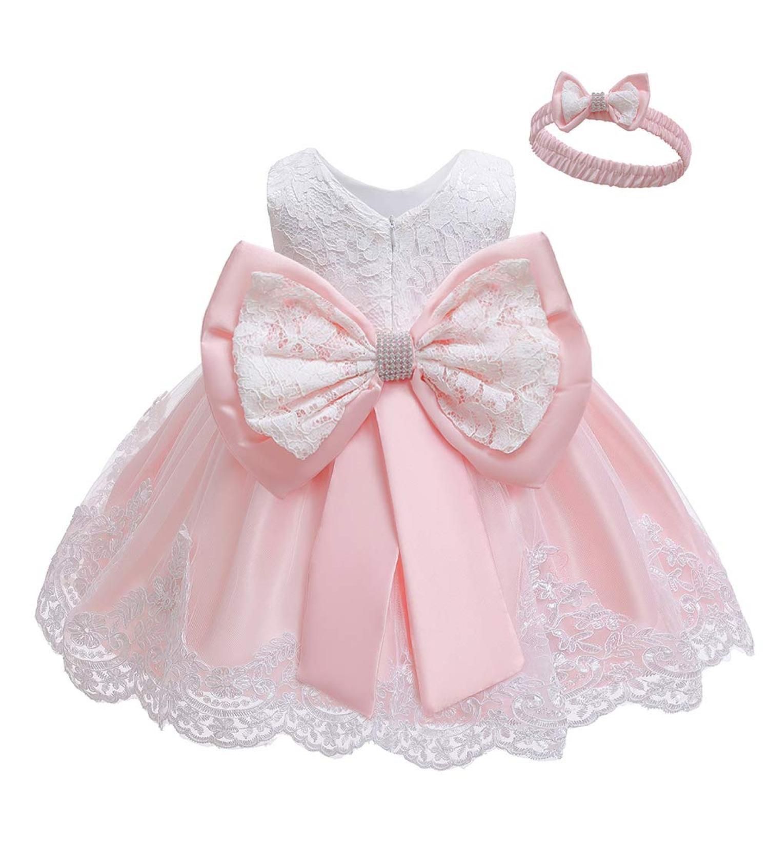 LZH Baby Girls Lace Dress | Flower Pageant Baptism Tutu Gown 0-24 Months 3-4 Years - Baby Pink - Buy Online on GoSupps.com