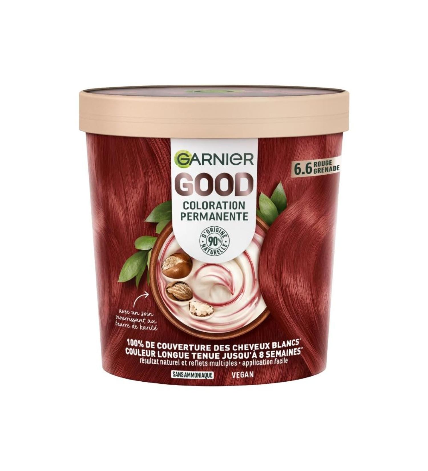 Garnier - Coloration Permanente - Sans Ammoniaque - 90% d'Ingr dients d'Origine Naturelle et Formule Vegan - Beurre de Karit - 100% Couverture Cheveux Blancs - Rouge Grenade (6.6) - Good ROUGE GRENADE 6.6 - Buy Online on GoSupps.com