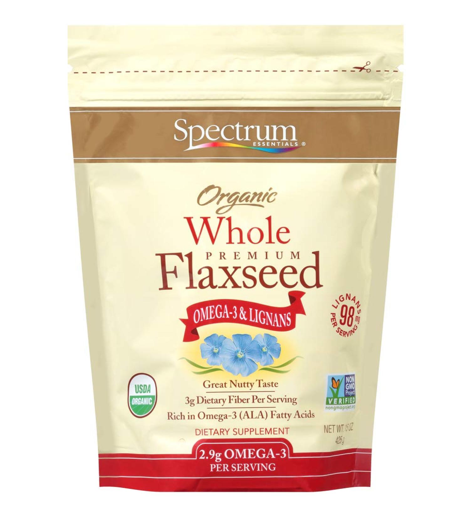 Spectrum Organic Whole Flaxseed 15 Oz - Nutrient-packed Superfood for Healthy Living - Buy Online on GoSupps.com