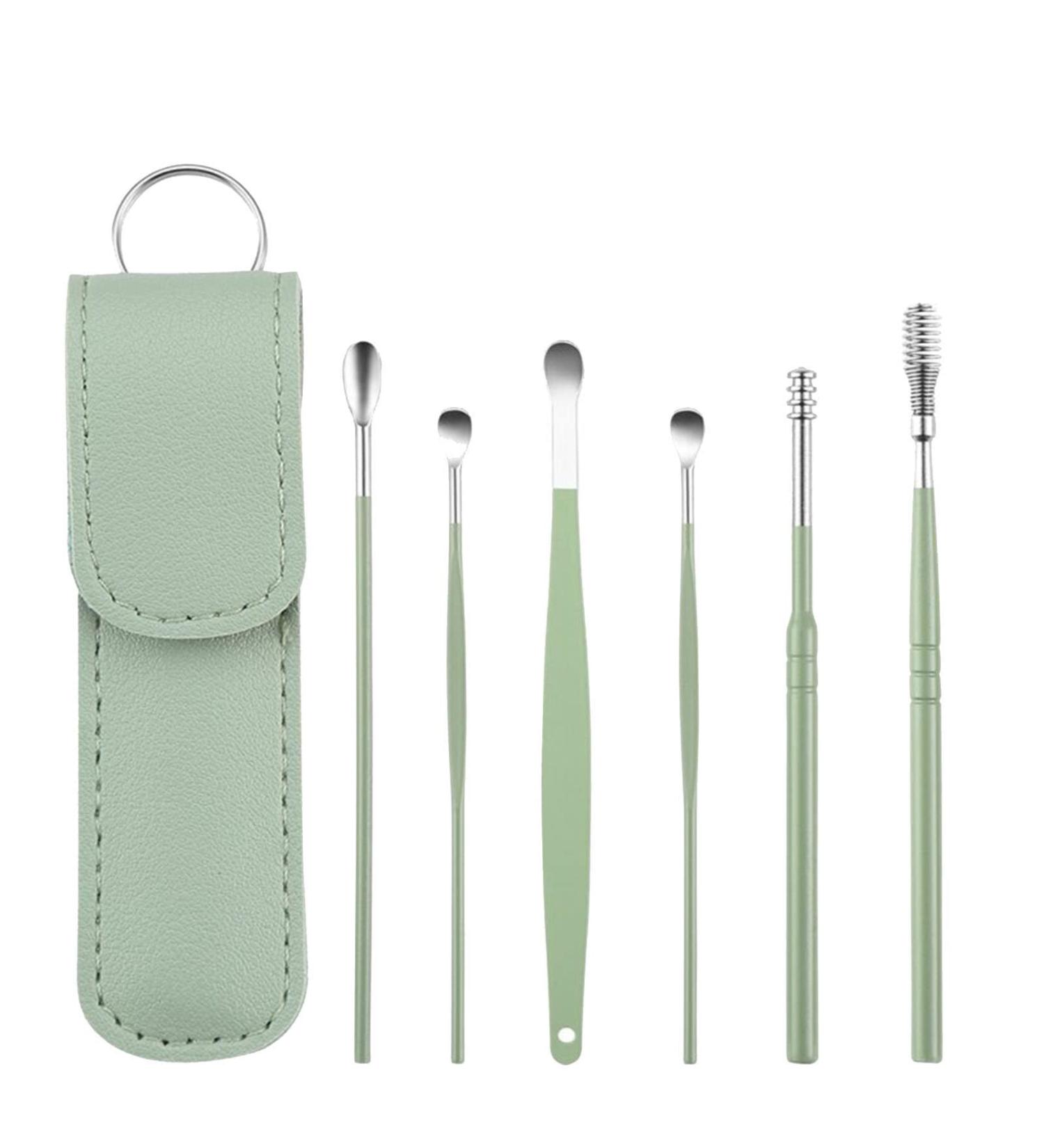 Stainless Steel Ear Picking Spoon Set - 6 Pieces for Children and Adults | Ear Cleaning Tool with Cleaner | Green One Size - Buy Online on GoSupps.com