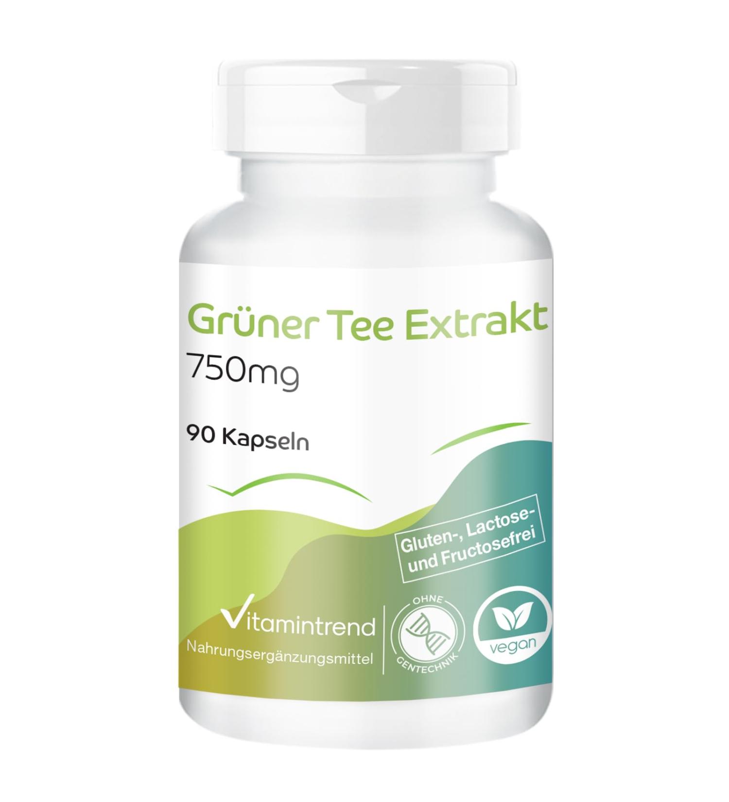 Extrait de th vert 750mg - 1500mg par dose journali re dont 225mg EGCG - 90 g lules- hautement dos - dosage s r - vegan - suppl ments d'Allemagne | Vitamintrend - Buy Online on GoSupps.com