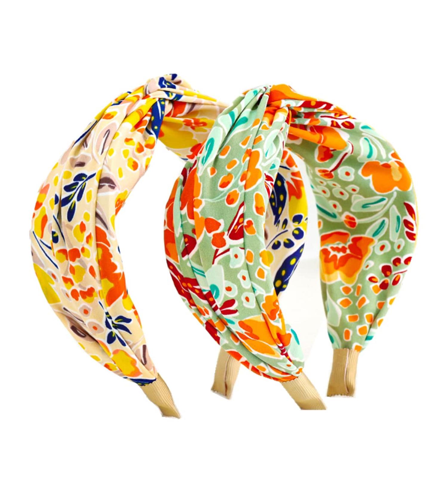 Chicmo 2-Pack Floral Twist Headbands - Fashion Fabric Hairbands for Face Wash, Travel, Vacation, Shopping - Buy Online on GoSupps.com